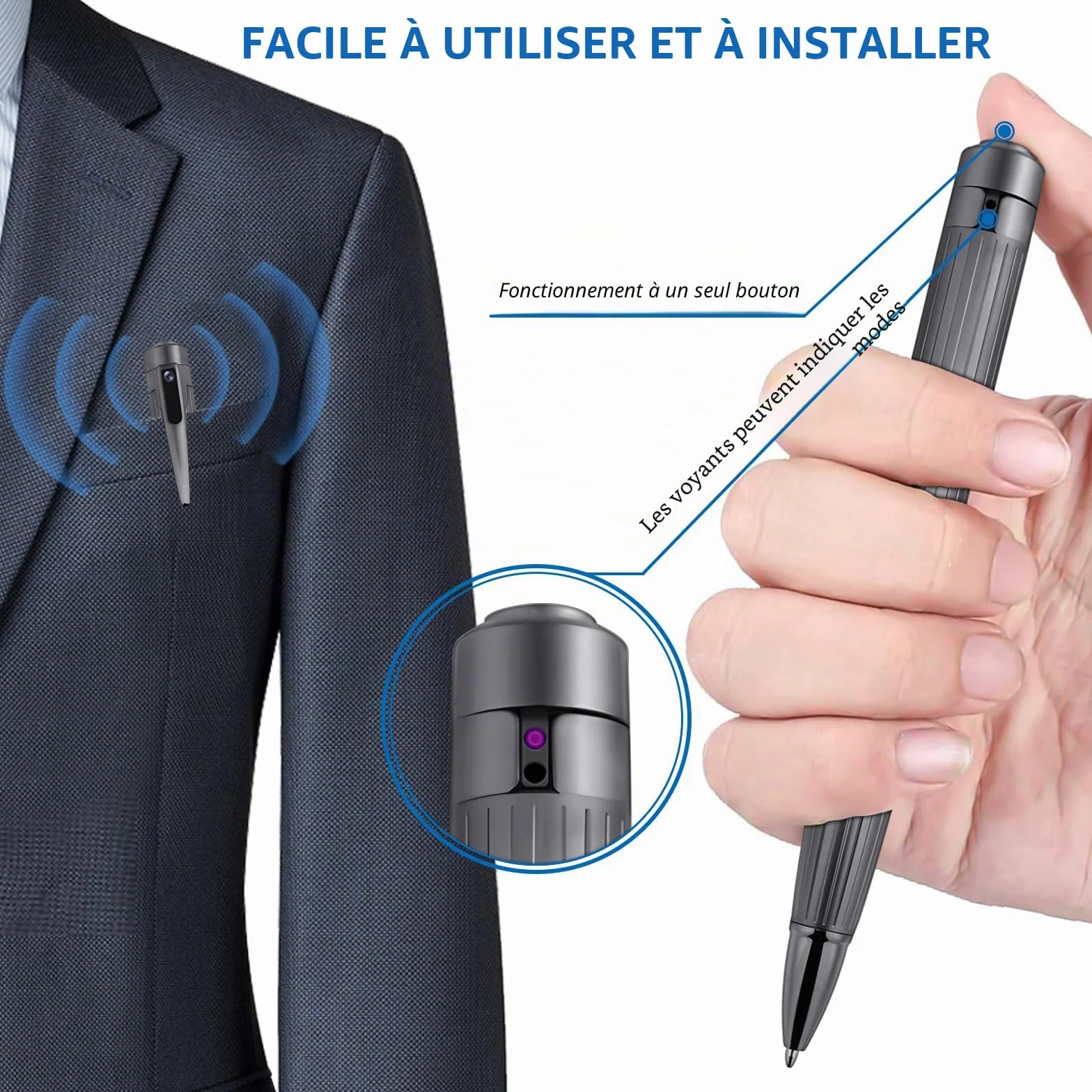 OTADUG Caméra Stylo Espion, caméra cachée 1080P de 16 Go avec Surveillance des mouvements, Enregistrement vidéo et Audio