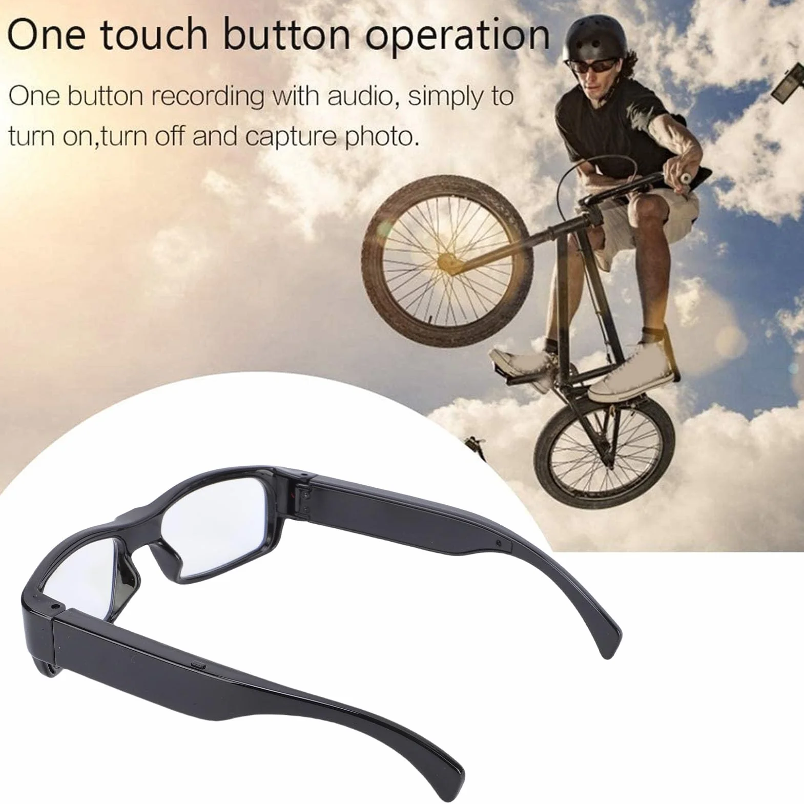 CCYLEZ Lunettes de Caméra, Enregistrement Vidéo HD 1080P avec Objectif Grand Angle et Stabilisation électronique, pour Le Cyclisme, Les Activités de Plein Air, L'enregistrement Vidéo