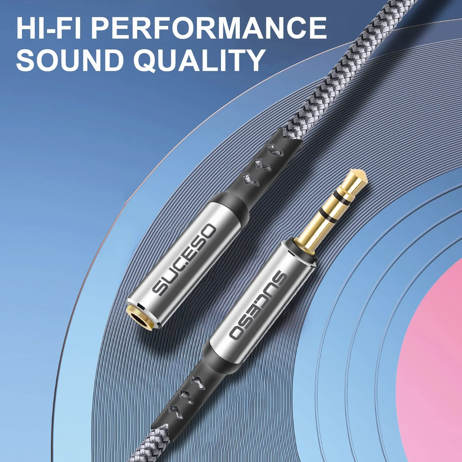 Cable Rallonge Jack Audio 5M en Nylon Tressé Stéréo 3,5mm Mâle vers Femelle pour Casque Haut-parleurs Tablettes Ampli Voiture iPhone iPad Lecteur MP3 PS4 PC