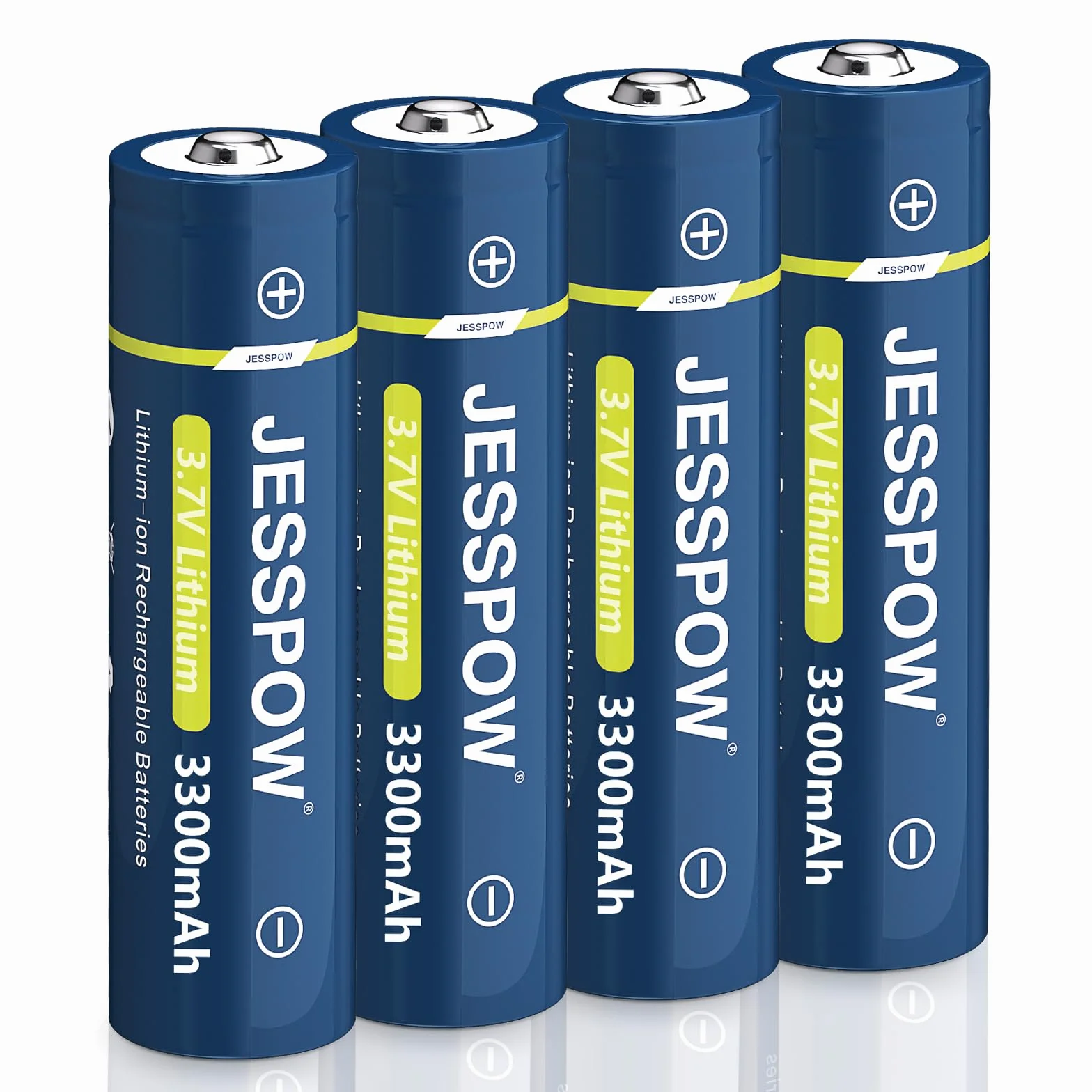 Piles Rechargeables 3.7V 3300mAh Button Top Batterie Haute Capacité pour Lampe de Poche Sonnette Télécommandée 4Pcs