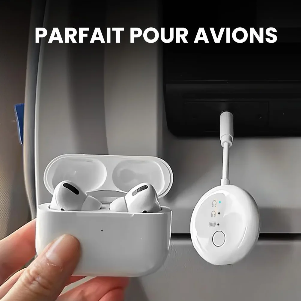 Avantree SoundJet R1 Adaptateur Avion Bluetooth aptX Adaptive 20 h Autonomie Transmetteur Audio sans Fil Puce Qualcomm Blanc