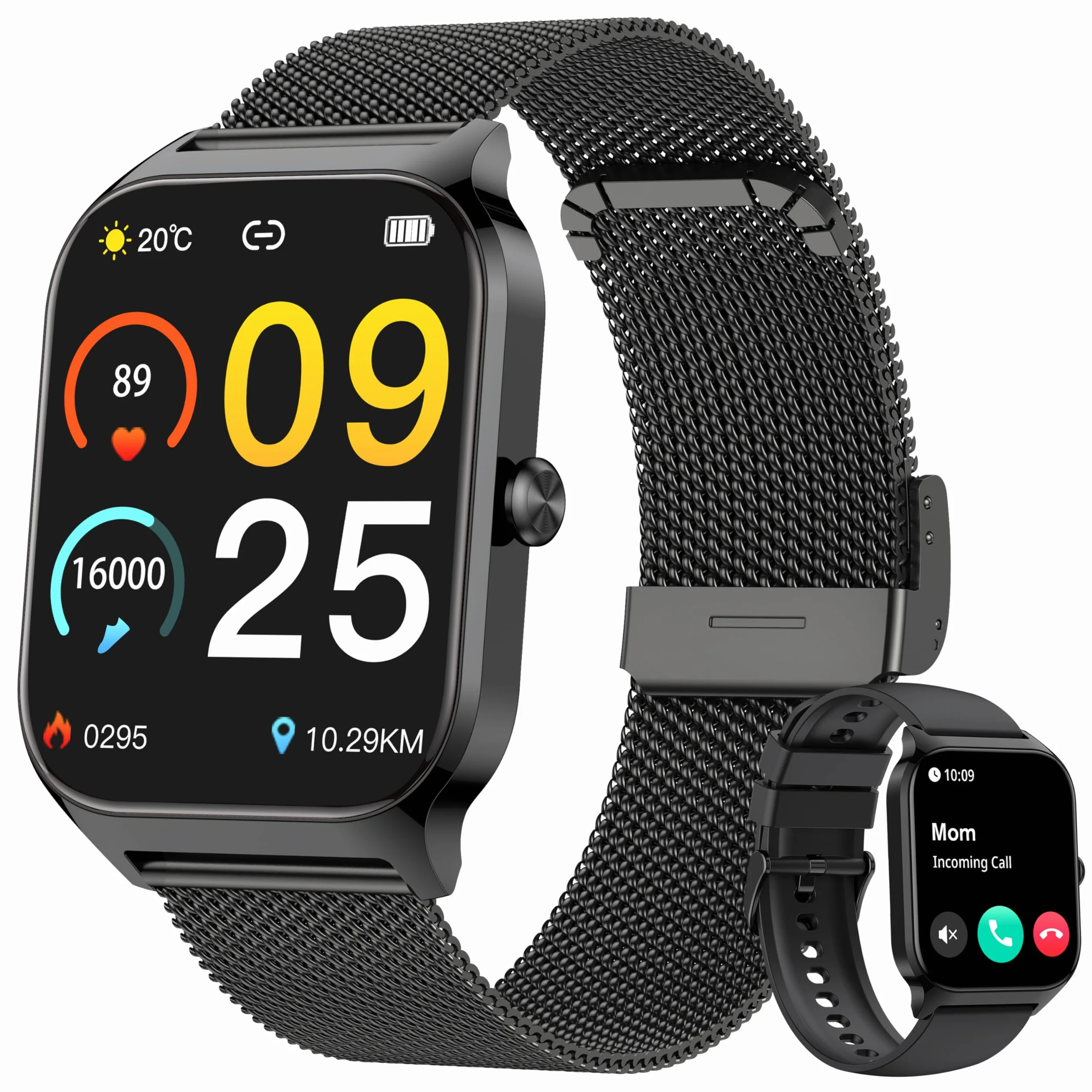 Popglory Montre Connectée pour Samsung Apple Android Phone, 1.85" Smartwatch Homme Femme avec Appel Bluetooth, Tensiomètre, Fréquence Cardiaque, SpO2, Stress, Sommeil, Podomètre, 100+ Sports, Cadeau