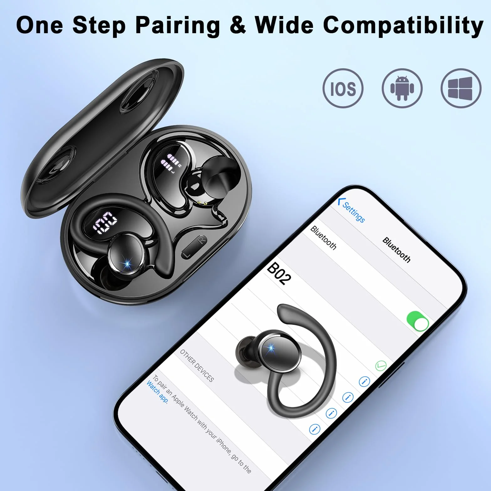 Matast Écouteurs sans fil de sport, 50H Casque sans fil Bluetooth, 2026 Casques sans fil Bluetooth, écouteurs Bluetooth 5.4 HiFi stéréo