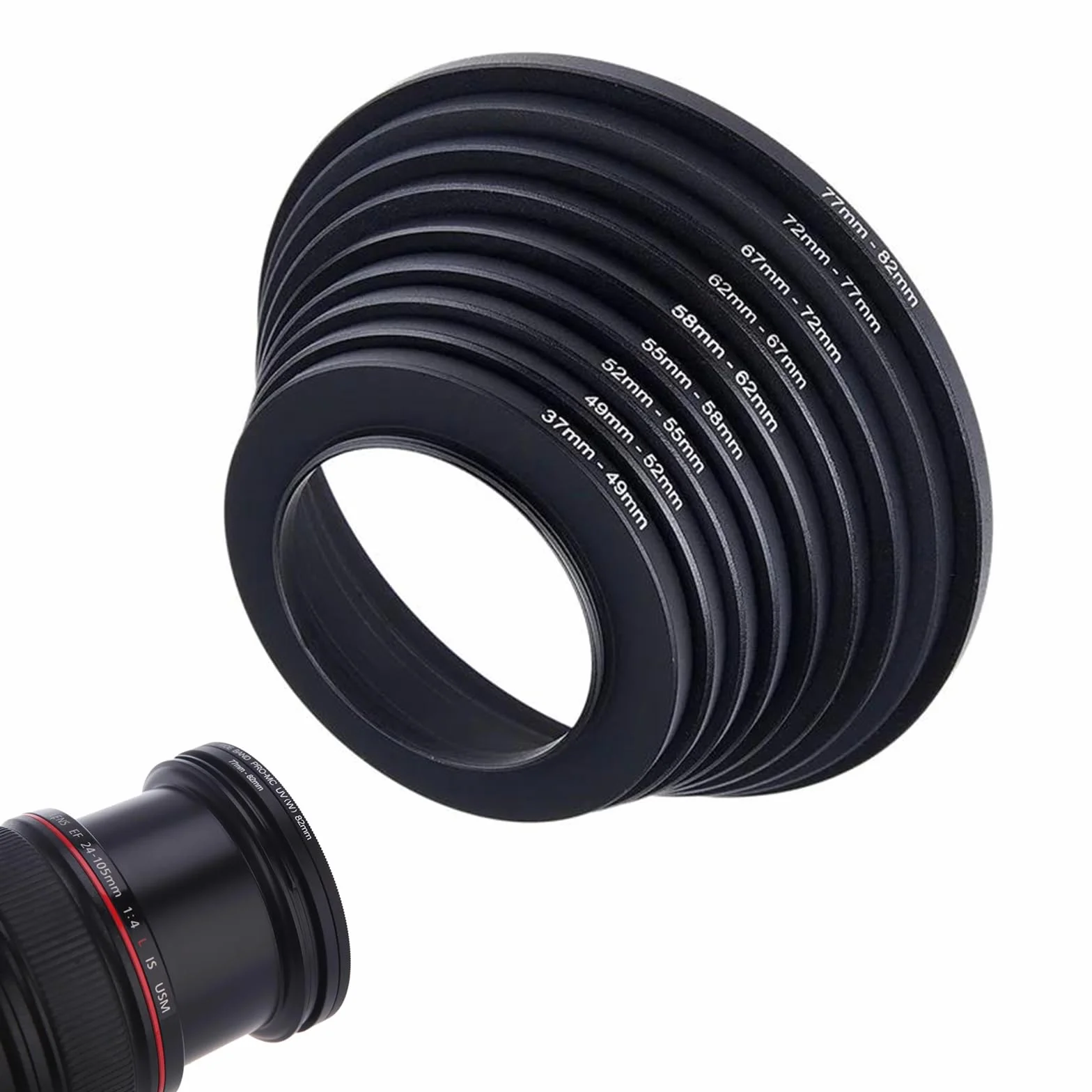 Kit de Bague d'Adaptation pour Filtre de Caméra, Adaptateur d'Objectif en Métal, Diamètre de 37 mm à 82 mm