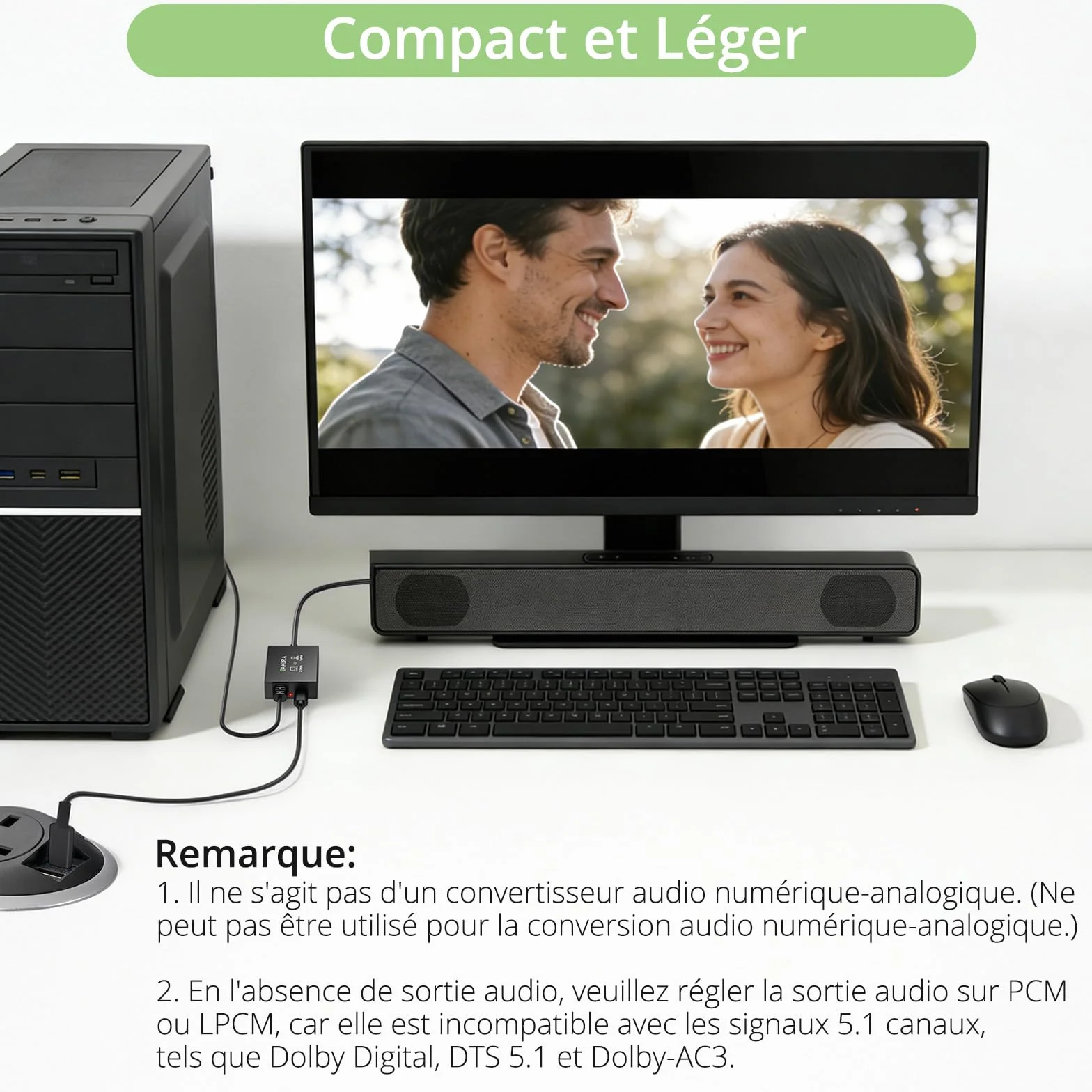 Câble convertisseur audio analogique vers numérique 3.5mm optique 1m 1.2m Plug and Play