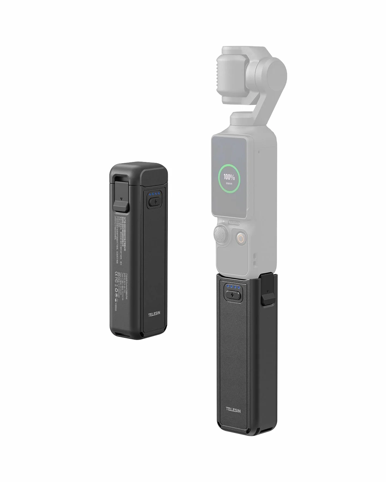 TELESIN Poignée Batterie pour DJI Osmo Pocket 4/3, Batterie 5000mAh Haute Capacité, Grip Powerbank 1.3X Autonomie Étendue, Support Trépied Vlogging, Accessoire Portable pour Voyage, Vlog