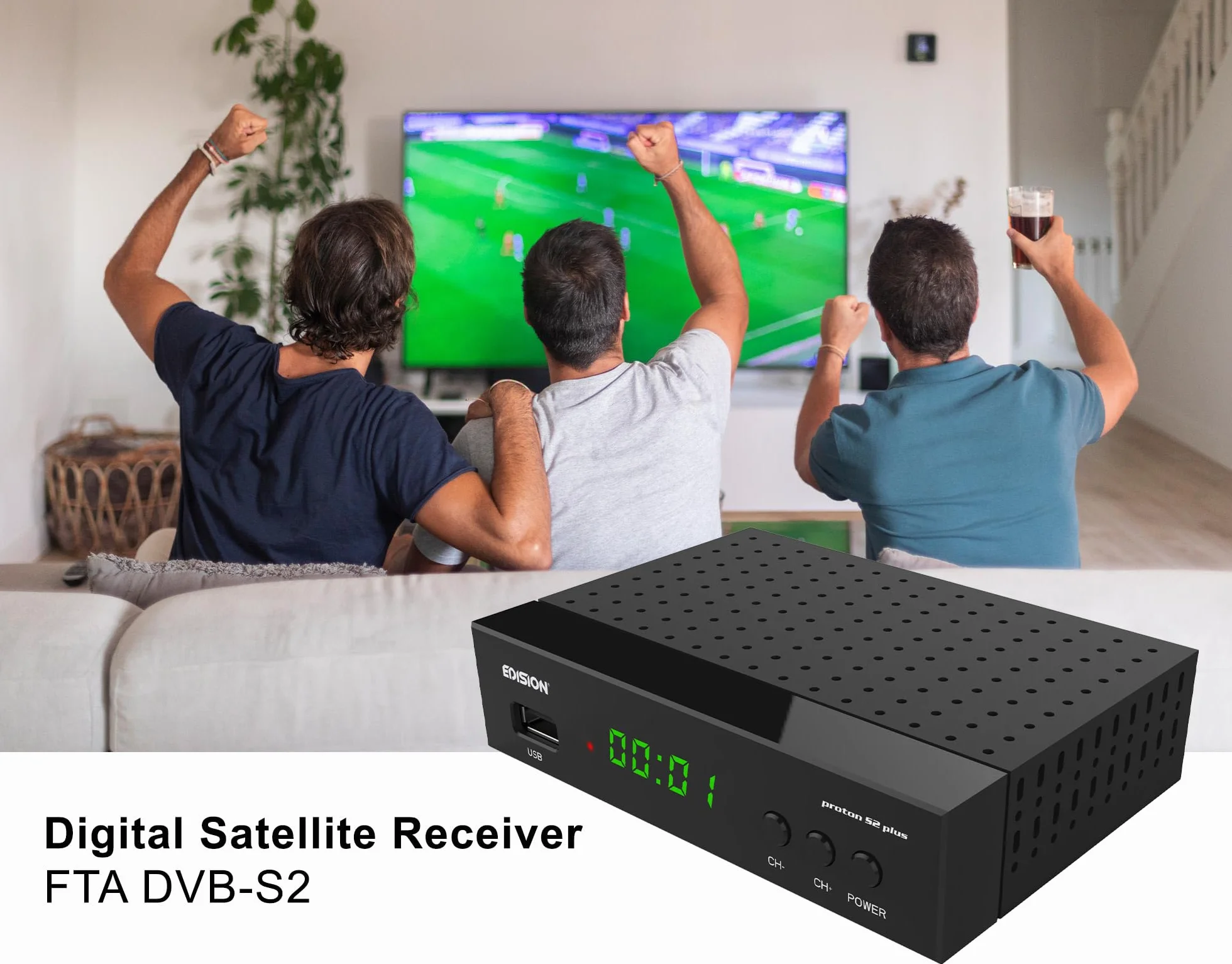 EDISION Proton S2 Plus Full HD Récepteur Satellite DVB-S2 FTA Unicable USB Wi-Fi LAN HDMI