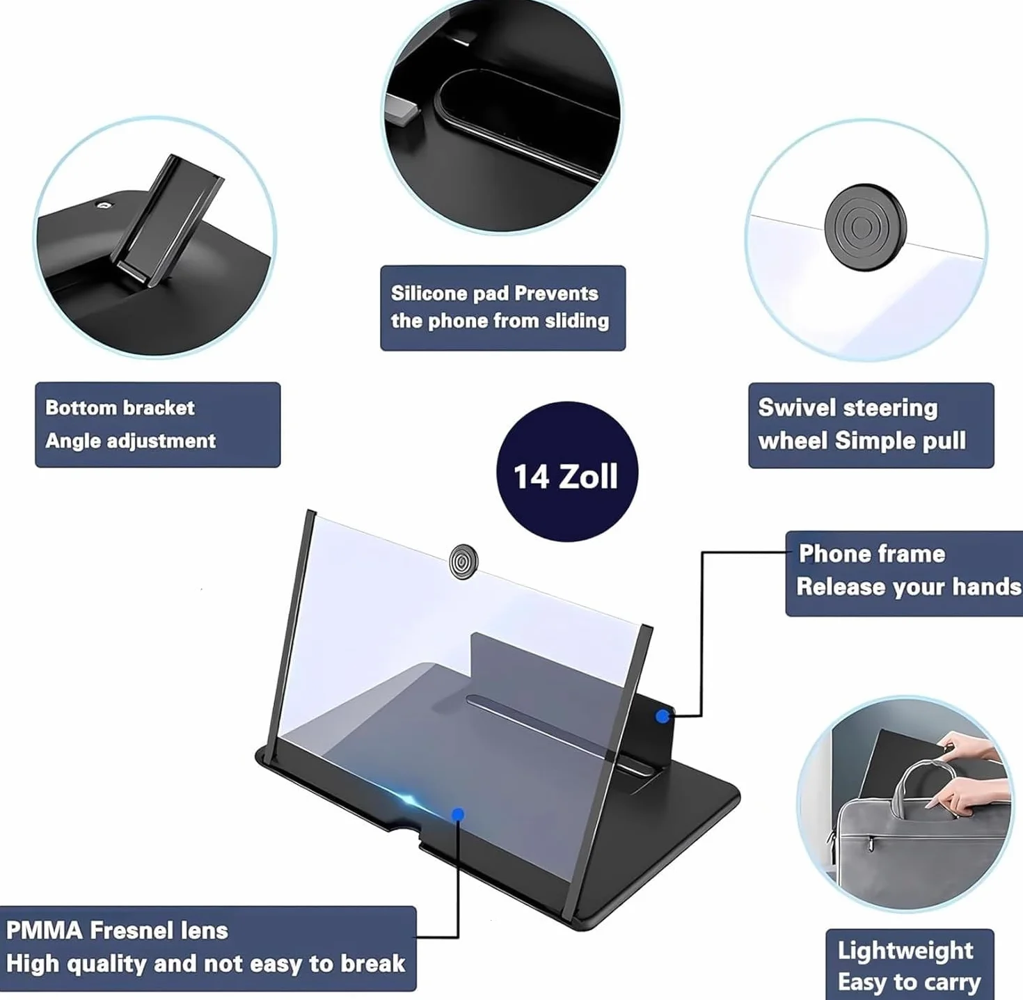 Agrandisseur ecran Telephone 14 Pouces, Loupe d'écran 3D HD, Pliable loupe Telephone Portable Compatible avec Tous Les Smartphones