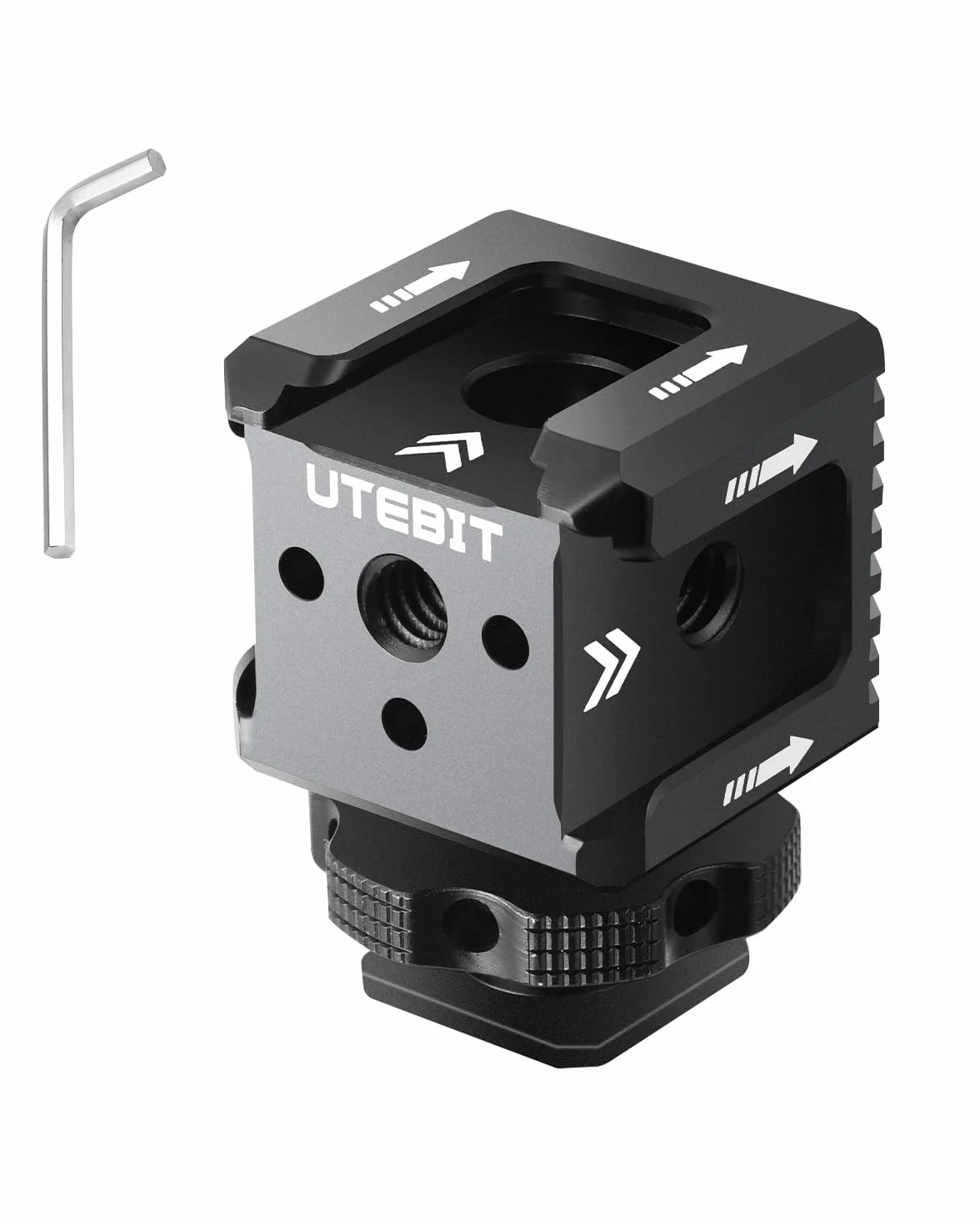 UTEBIT Triple Adaptateur Cold Shoe avec Trou de Vis 1/4'', Support d'Extension Hot Shoe en Alliage d'Aluminium Sabot de Flash Cold Shoe Mount pour Caméra, Moniteur, Microphone