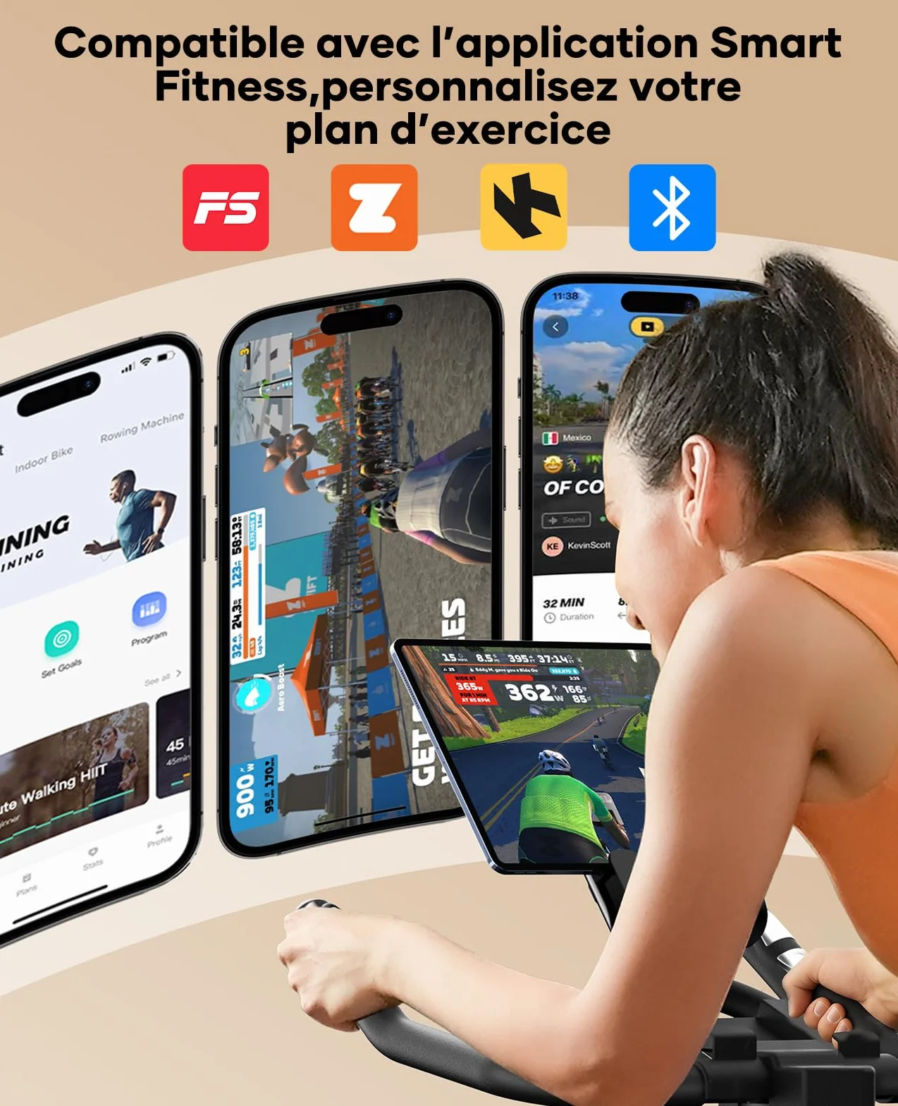 TOPUTURE Vélo d'Appartement Magnétique Connecté APP, Résistance Réglable Silencieux, 160KG
