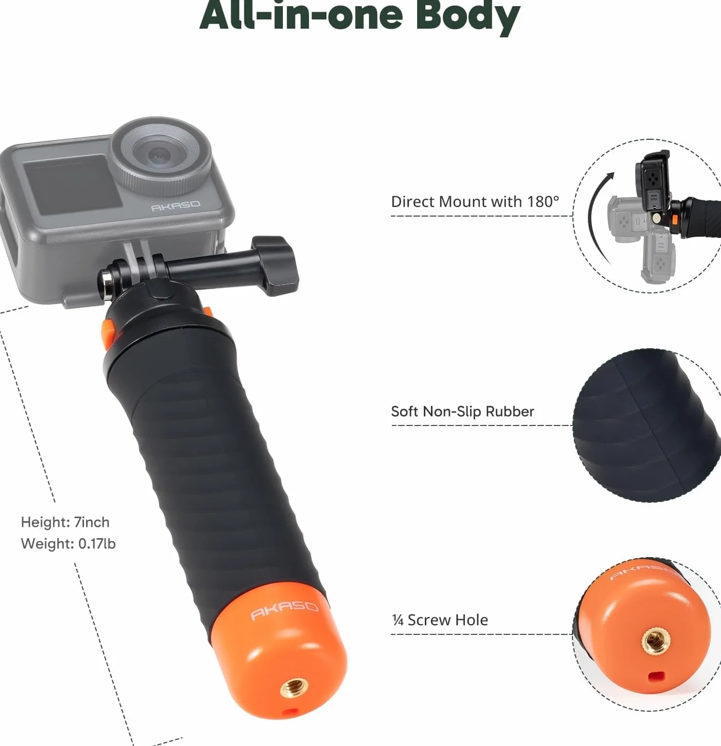 AKASO Poignée Flottant Etanche pour Caméra Sport, Grip Pôle Handle Poignée Grip Flottant pour Caméra de Sport