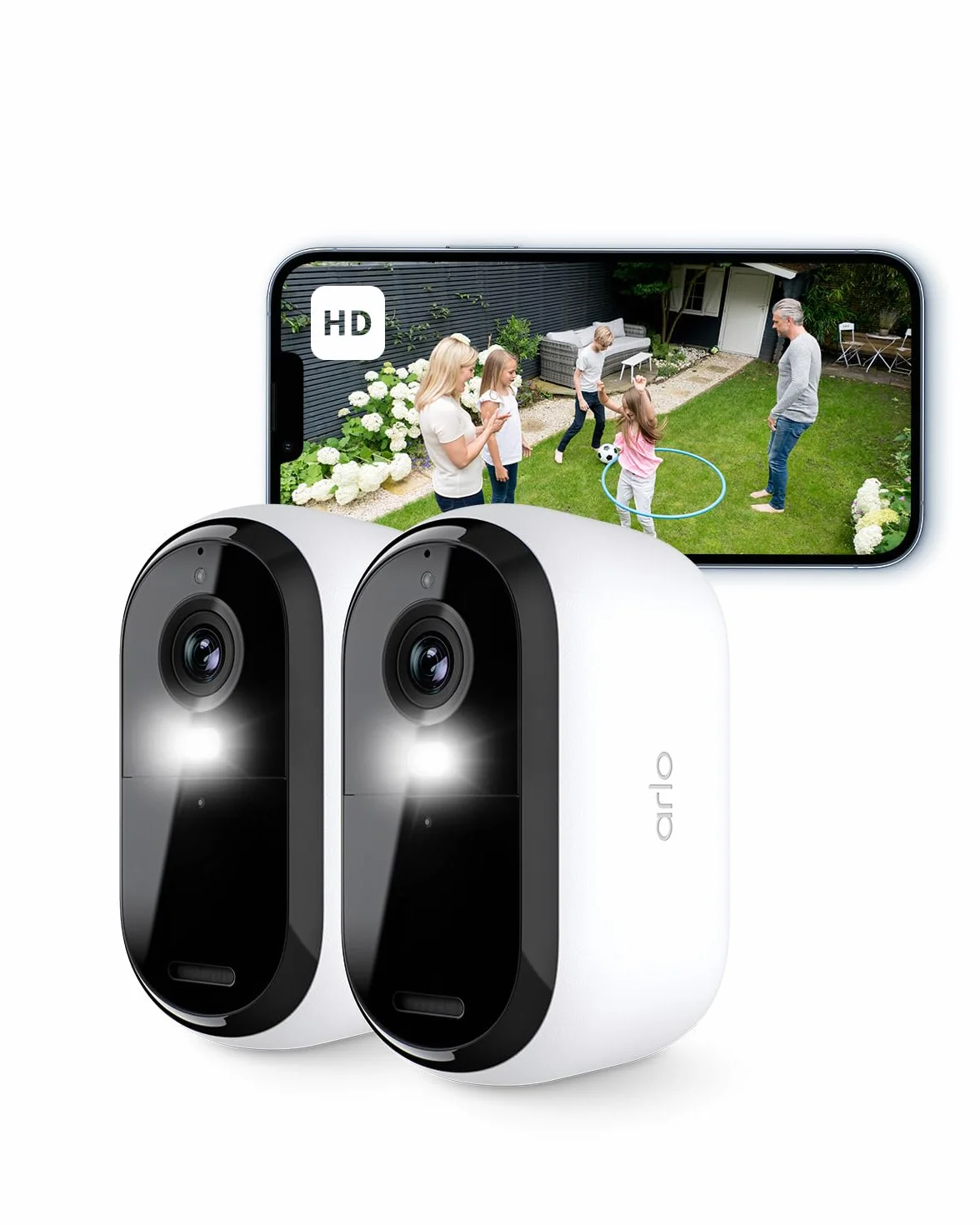 ARLO Essential 2 FHD, Caméra de Surveillance WiFi Extérieure sans Fil, Détection par IA, Vision Nocturne Couleur, Audio bidirectionnel, Compatible avec Alexa, Essai Secure Inclus, 2 Caméras