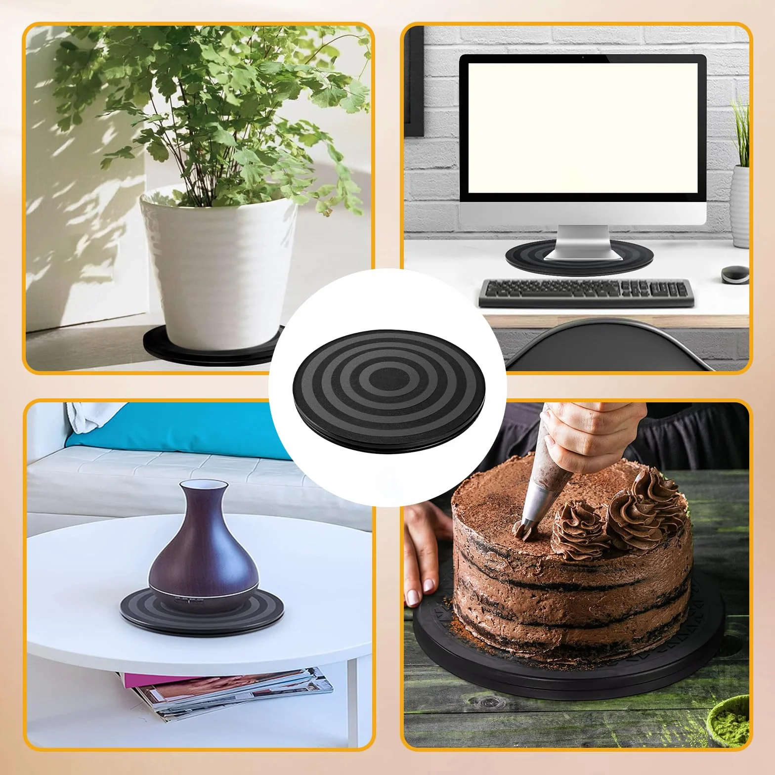 2 Pcs Tourne-Disque Rotatif à 360°Plateau Pivotant,TV Support Pivotant Plateau Universel Rond Plateau Tournant Manuel avec Roulement à Bille pour Ordinateurs Portables, moniteurs, Noir, 20cm