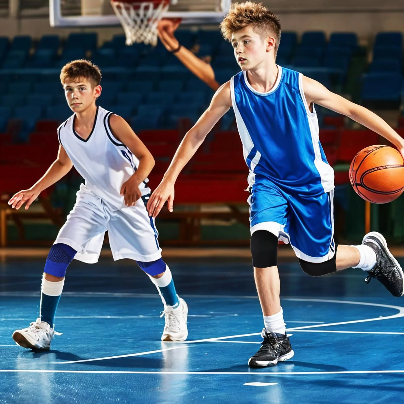 Genouillères pour enfants handball volleyball respirantes élastiques bleu Lot de 2 paires