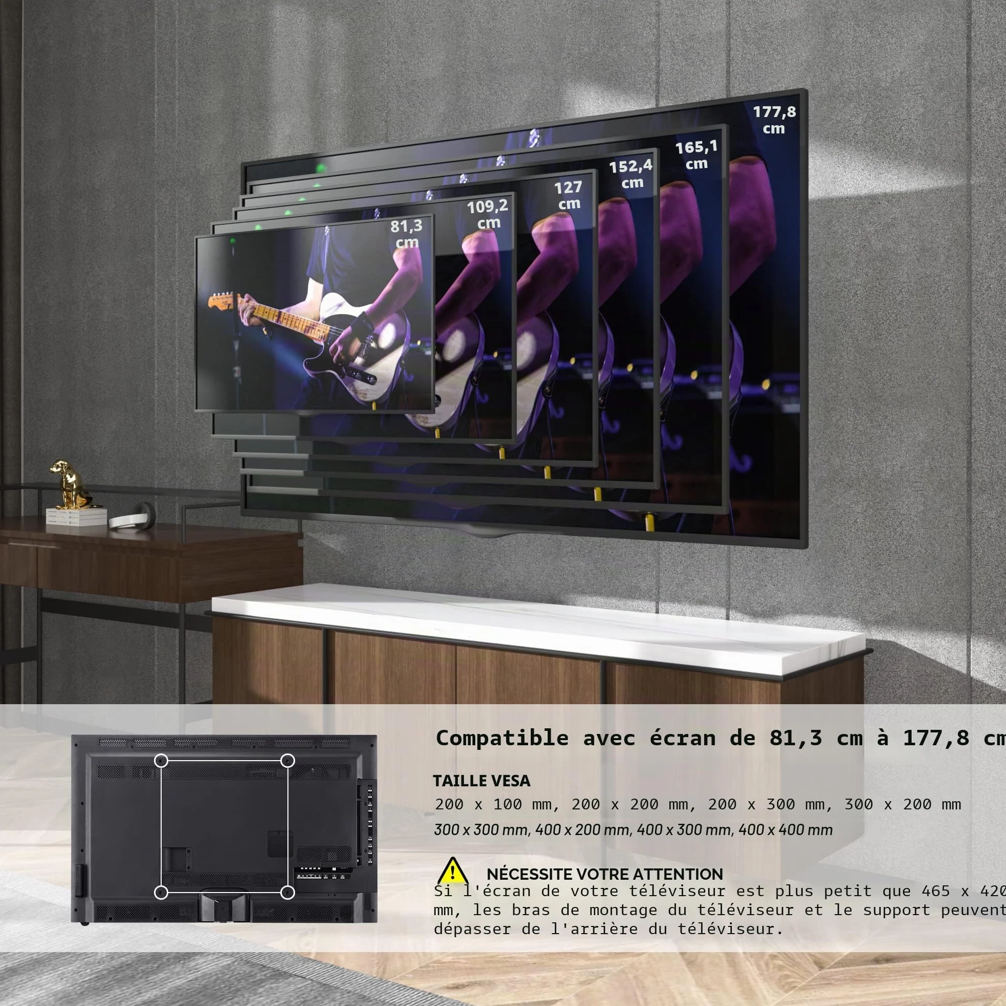 BONTEC Support Mural TV Pivotant Inclinable, Bras Articulé Extra Long 850mm, Compatible Écrans LCD/LED/OLED 32-70 Pouces jusqu'à 60 kg, Max VESA 400x400mm, Support TV Mural Orientable