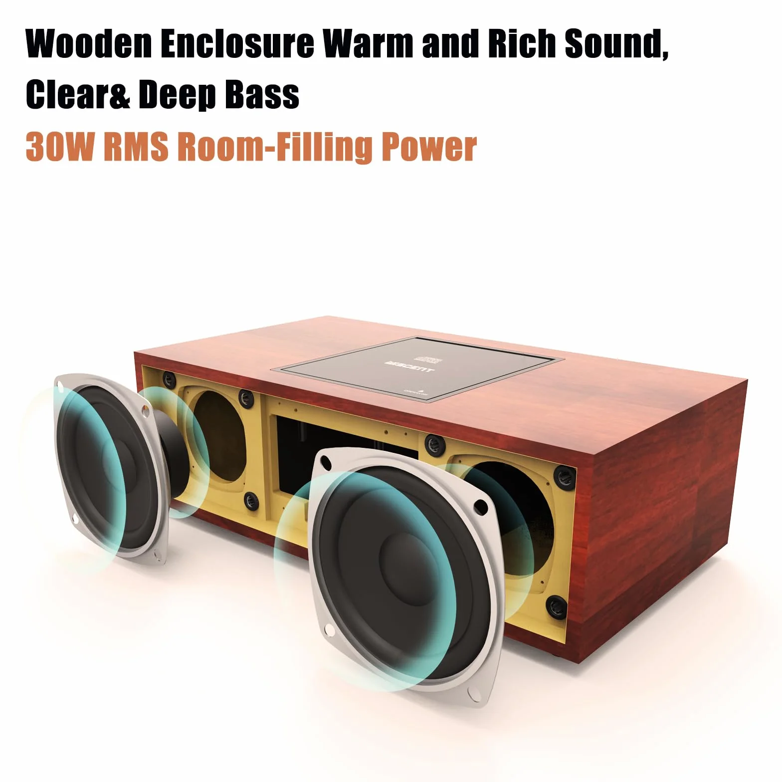 WISCENT Chaîne Hi-Fi Stéréo Bluetooth 30W RMS Lecteur CD Radio FM USB AUX