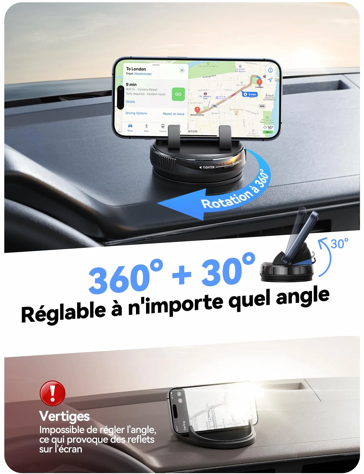 JOYROOM Support Téléphone Voiture Tableau de Bord [Gel & Ventouse] Porte Telephone Voiture Compatible avec Coques jusqu'à 19 mm, Car Phone Holder pour iPhone/Samsung/Google/Android Smartphones