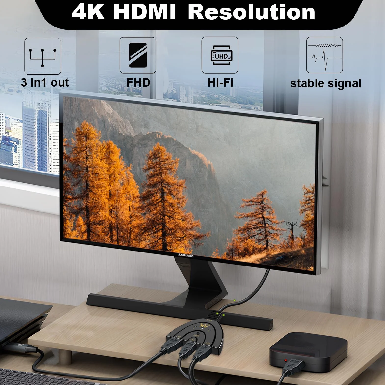 Multiprise HDMI Switch 4K 3 Entrée 1 Sorties, Commutateur HDMI 4K avec Câble, Commutateur UHD 3D HDR pour TV PC Games Consoles Projecteur TV Stick