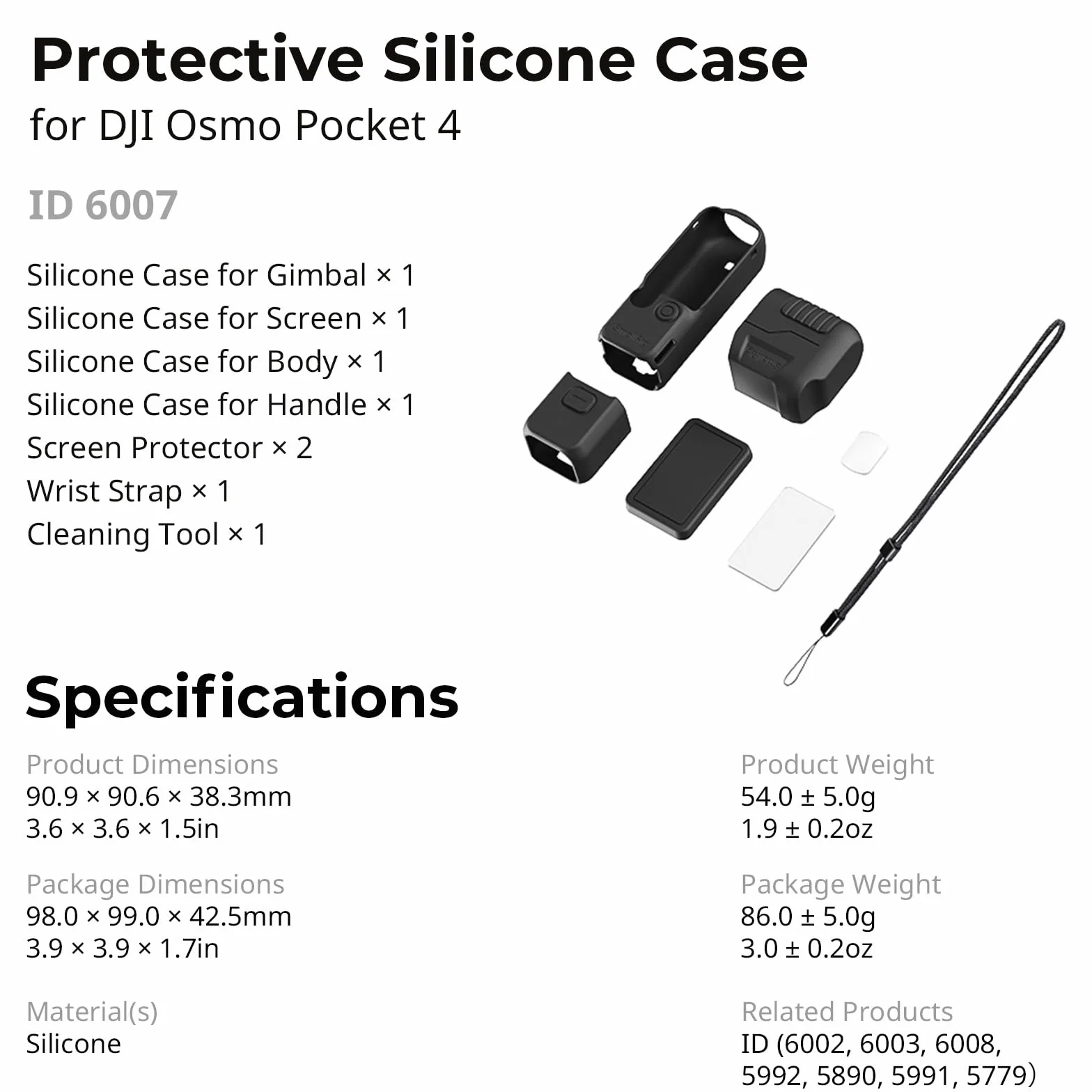 SMALLRIG Étui de Protection en Silicone pour DJI Osmo Pocket 4 - Protection Modulaire Multi-Directionnelle, Matériau en Silicone Souple, avec Protecteur d'Écran en Verre Trempé et Dragonne - 6007