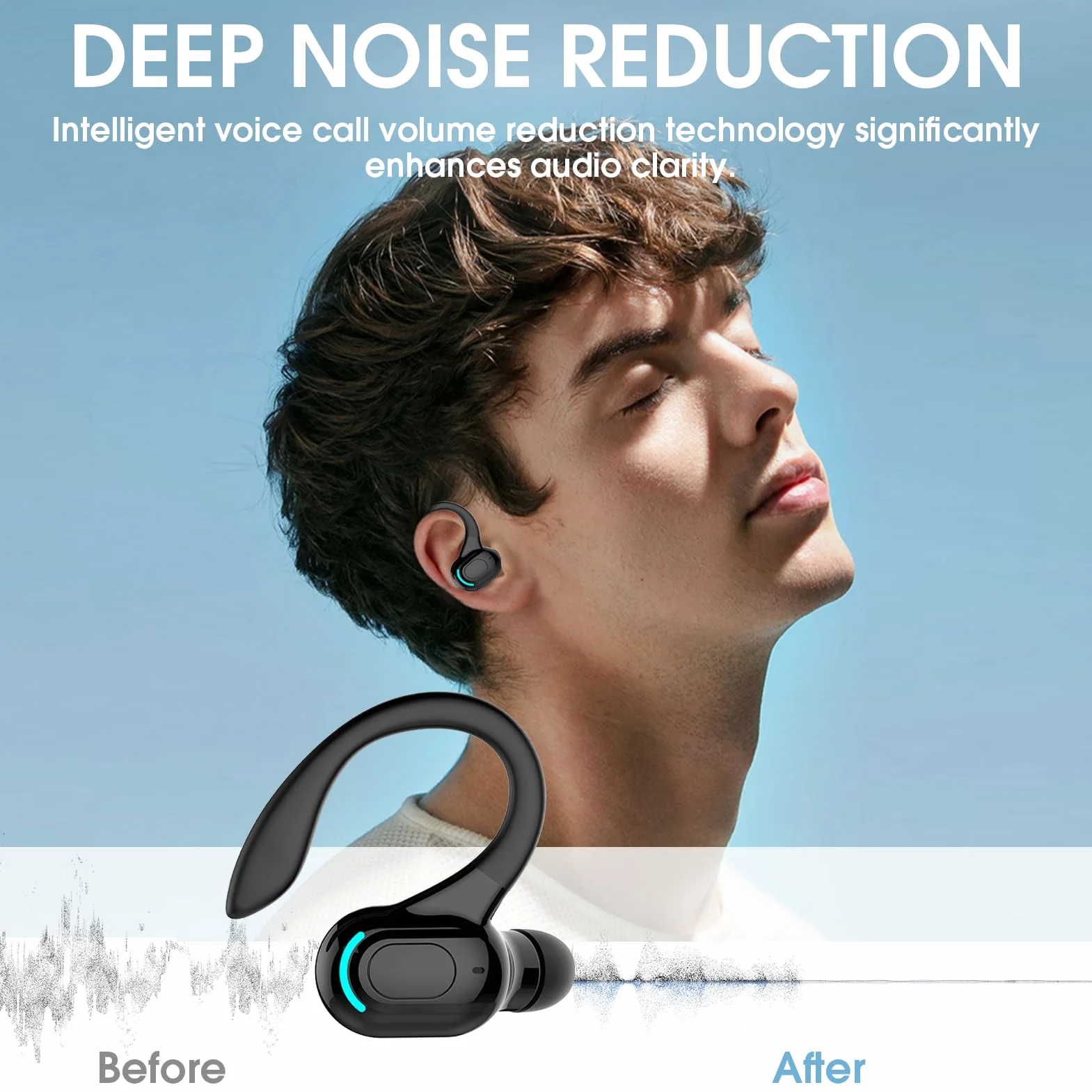 Oreillette Bluetooth Sans Fil V5.2 Avec Micro Intégré, Écouteurs Sans Fil, Tour D'oreille 360°, 20h De Lecture, Tour D’Oreille Réduction De Bruit Écouteur Mono Pour Iphone, Android, Pc, Sport, Travail