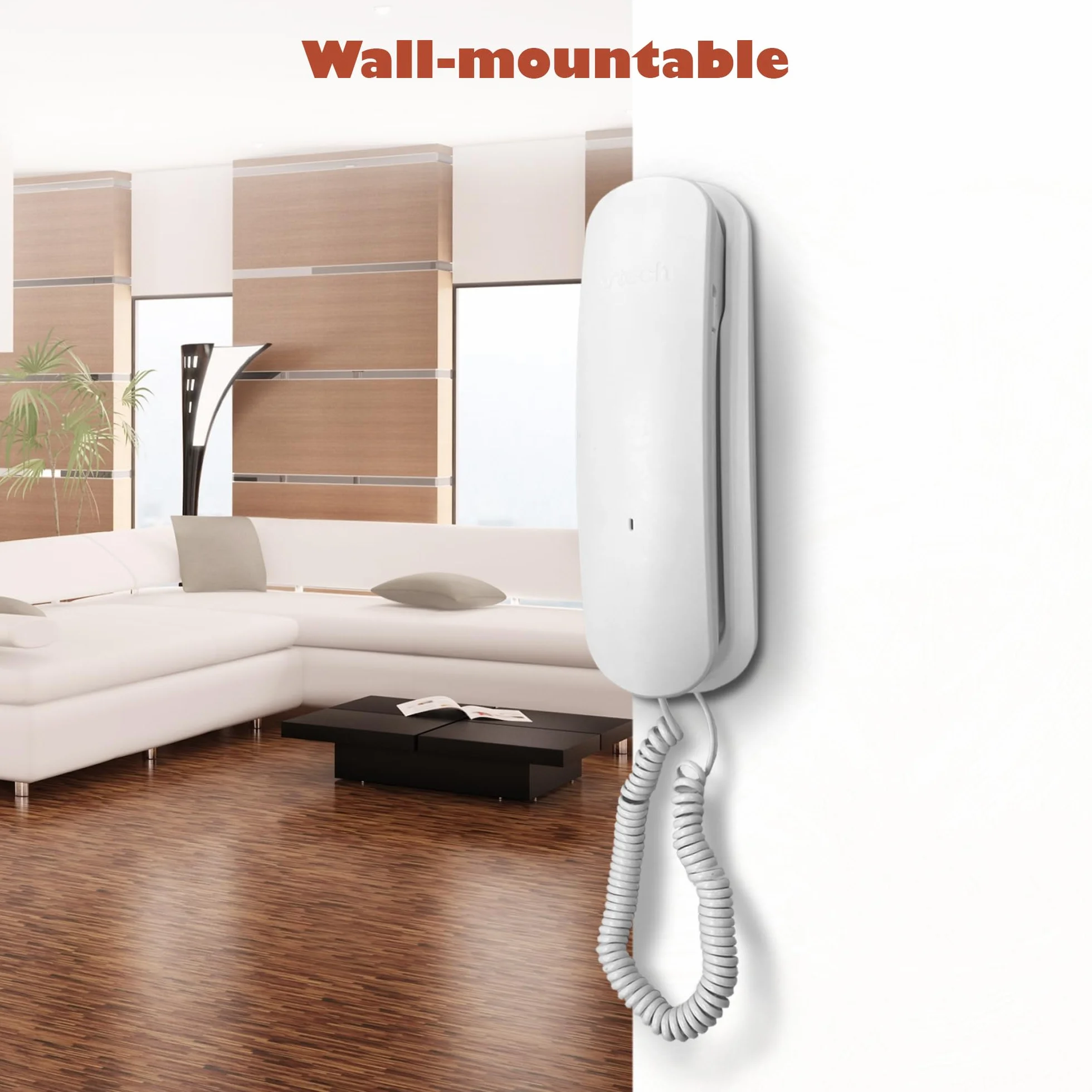 VTech CD1100 Téléphone Filaire Fixe Mural avec Touche de Recomposition, Contrôle Sonnerie et Volume
