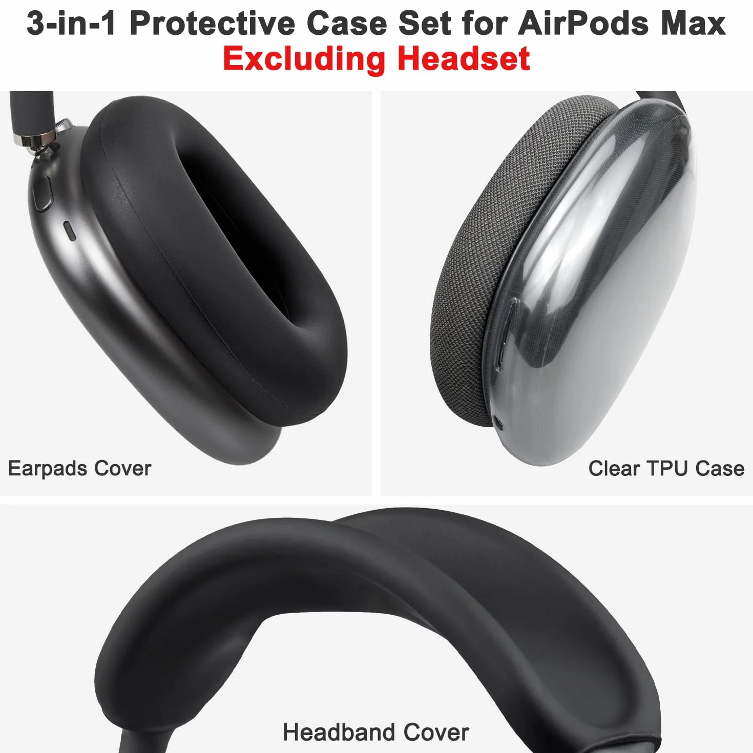 SOULWIT Kit de Protection pour AirPods Max 2/1, Housse Bandeau + Étui TPU + Housses Silicone Coussinets