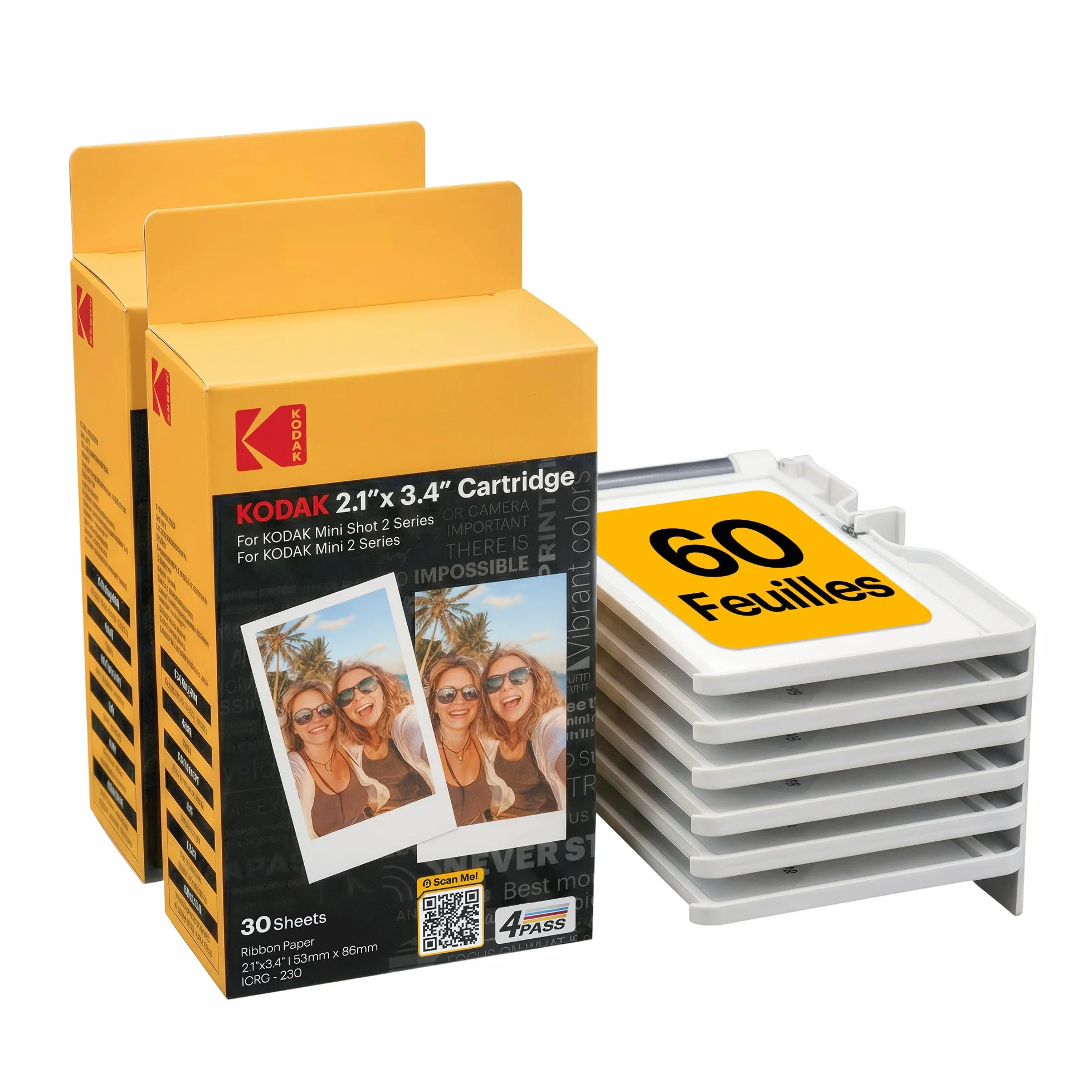 KODAK ICRG260 – Cartouche photo 4PASS avec papier 60 tirages 5,3x8,6 cm, Compatible Mini Shot 2, Mini Shot 2 Retro, Mini 2, Mini 2 Retro