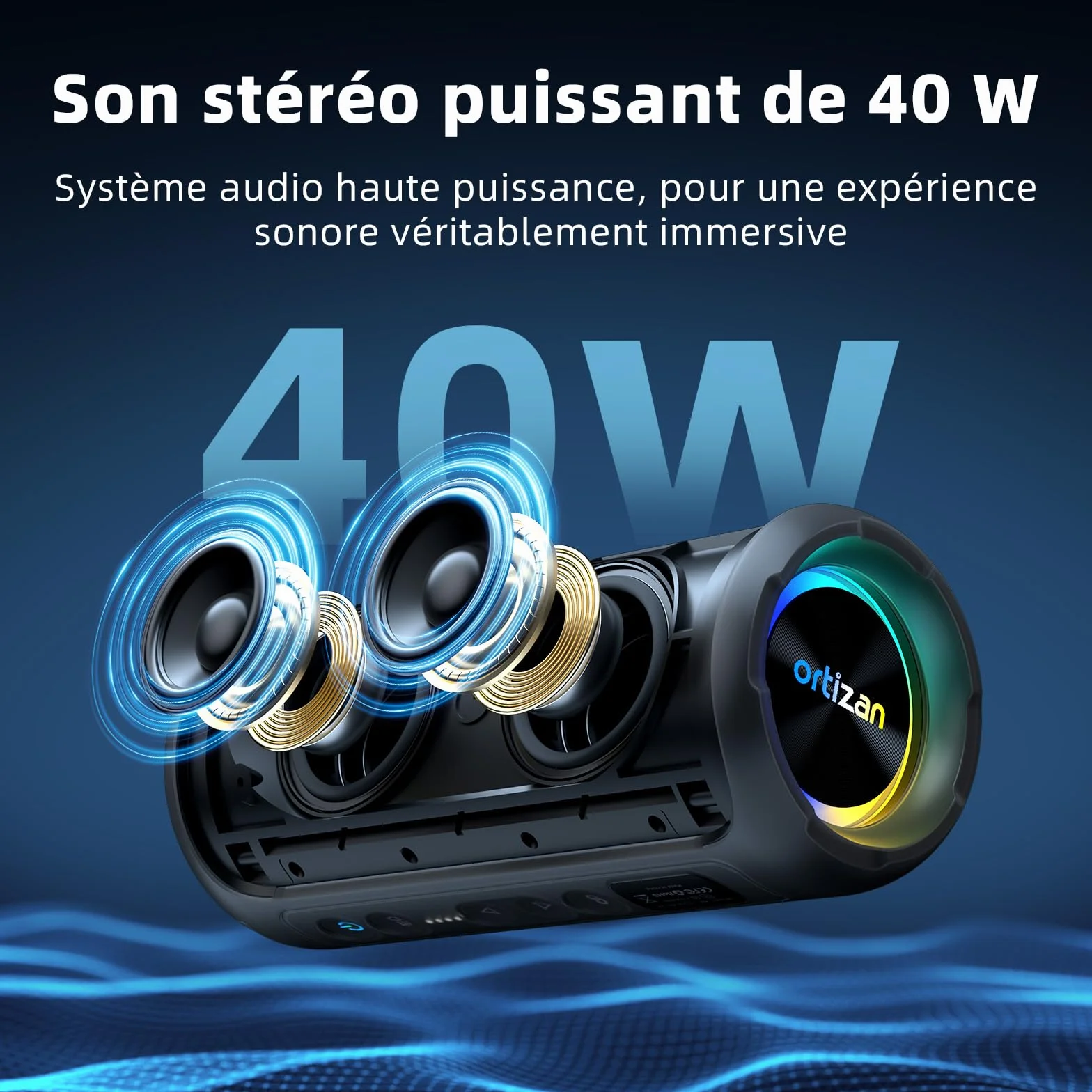 Ortizan 40W Enceinte Bluetooth Puissante IPX7 Portable Rechargeable 30h Autonomie Stéréo Sans Fil