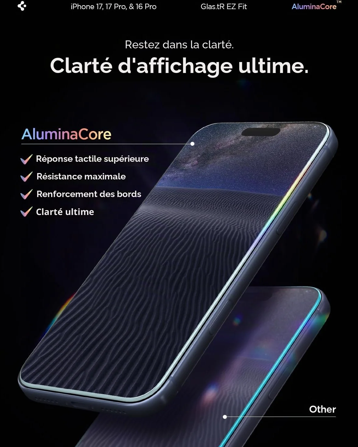 Spigen Glas.tR EZ Fit Verre Trempé pour iPhone 17, iPhone 17 Pro, iPhone 16 Pro, 2 Pièces, Installation Facile, Dureté 9H, Résistant aux Rayures, Protection écran