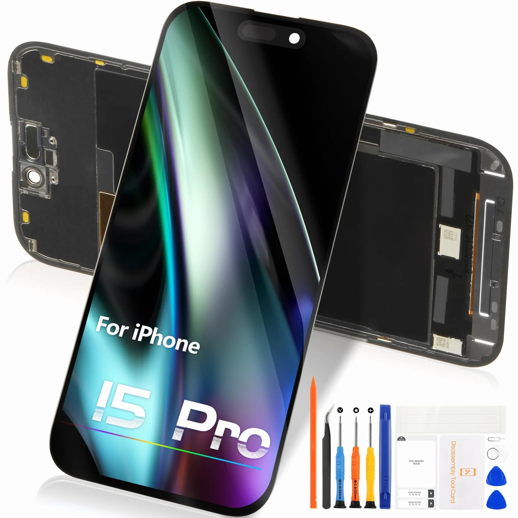 Reparo pour iPhone 15 Pro LCD Display pour iPhone 15 Pro Écran LCD 15 Pro 3D Touch Écran Tactile Numériseur A2848 A3101 A3104 A3102 Verre Full Assemblé avec Kit de Réparation (Noir,6.1")