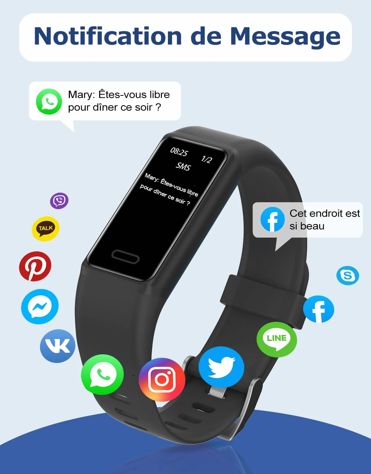 Cloudpoem Montre Connectée Sport IP68 Podomètre Cardiofréquencemètre Suivi Sommeil Calories Android iOS