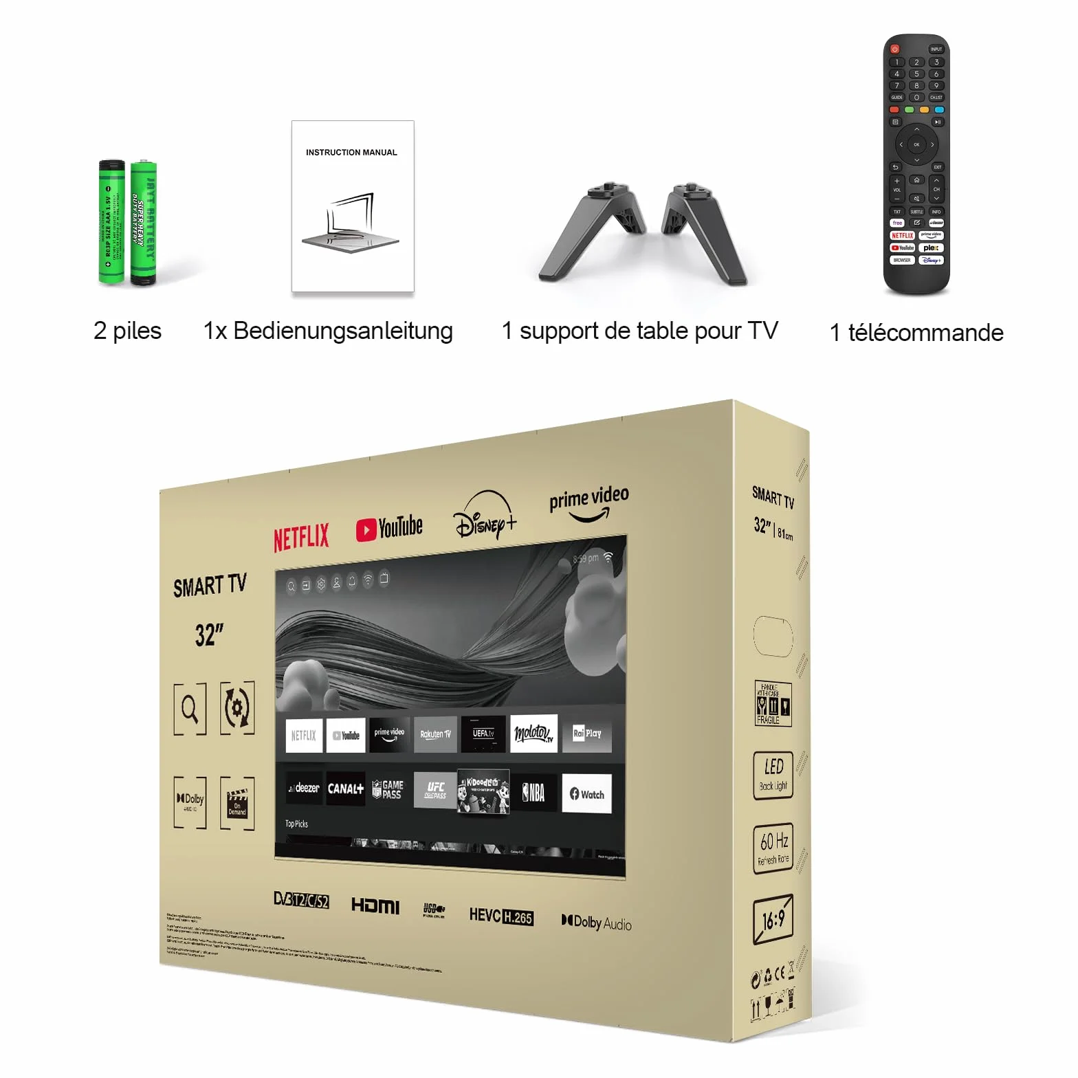 HKC Smart TV 32 Pouces (80 cm) FHD, sans Bord Connectée Télévision avec WiFi, App Store, Triple Tuner(DVB-T/T2, DVB-C, DVB-S/S2), AirPlay (H32N1F-V, 2026)