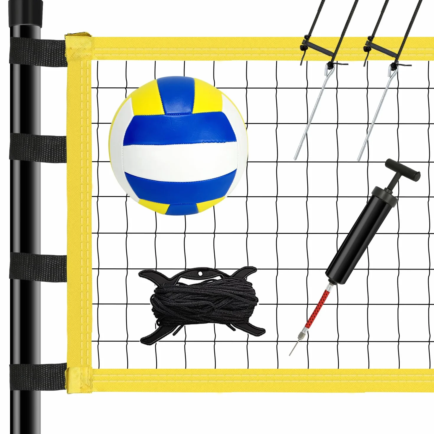 Kit de filet de volleyball professionnel réglable 9,5 m, poteaux en acier, marquage terrain, volley-ball, sac de transport pour plage jardin