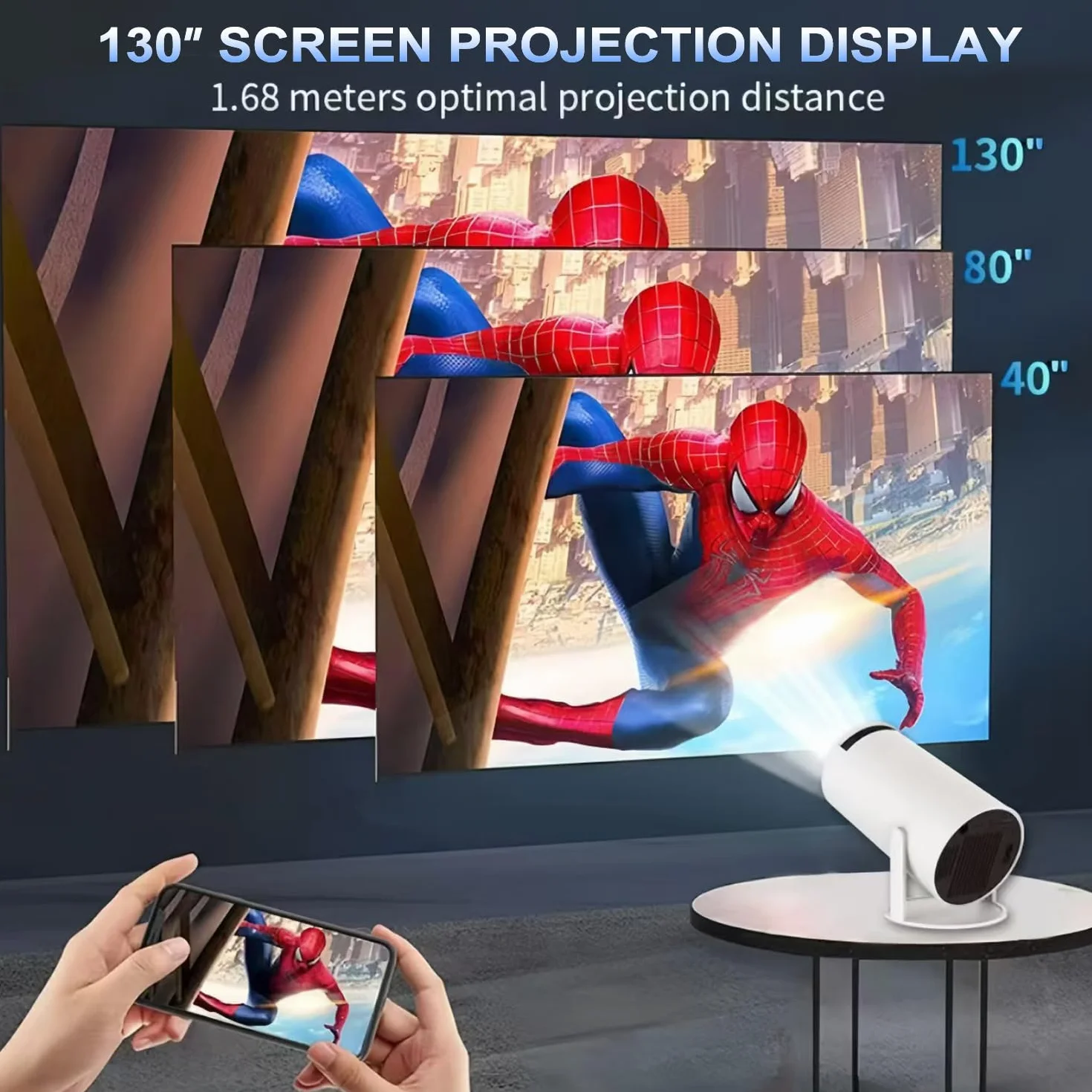 Mini Projecteur FHD 4K Portable WiFi 6 BT5.2 Correction Trapèze Rotation 180° Compatible Téléphone PC HDMI USB PS5