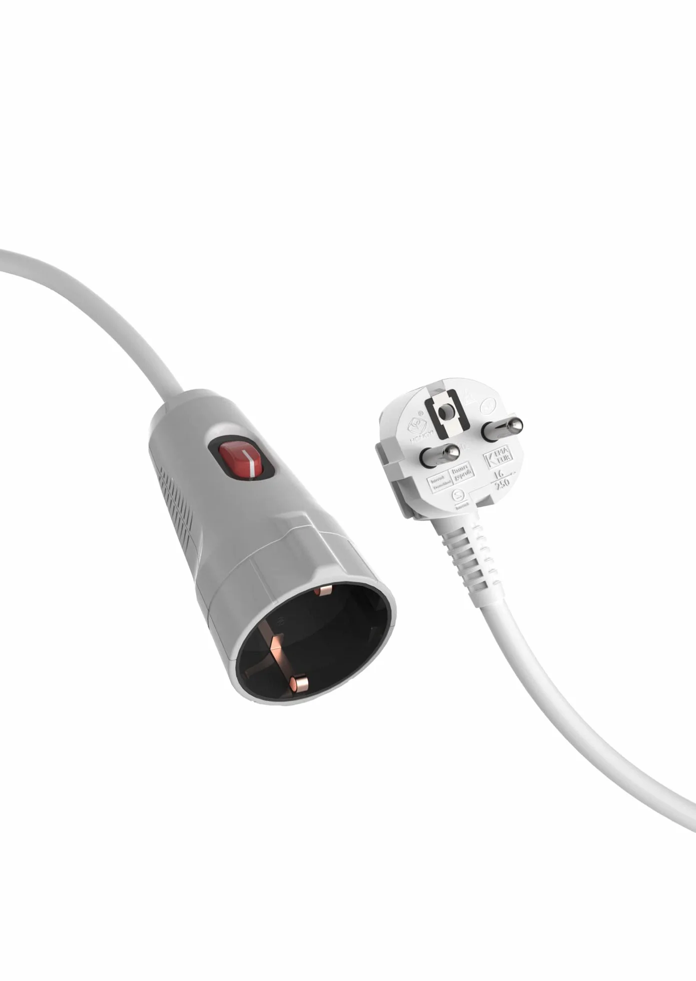 MutecPower 3 mètres Rallonge avec Interrupteur sur la fiche Rallonge Schuko avec Interrupteur de sécurité - Fiche coudée à 90° - Contact et couplage de Protection IP20 jusqu'à 250V 16A - 3m Blanc