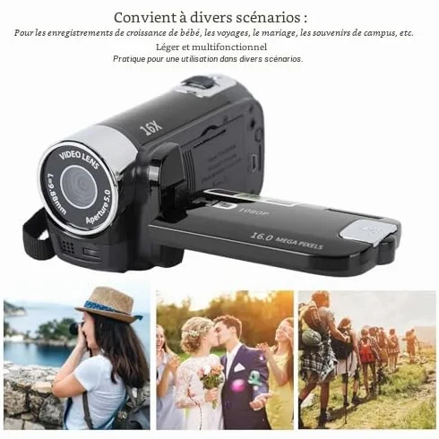 Yosoo Health Gear Caméscope Vidéo Portable 4K 48MP 16x Zoom Numérique Vlogging écran Rotatif LCD 2,7 Pouces Noir