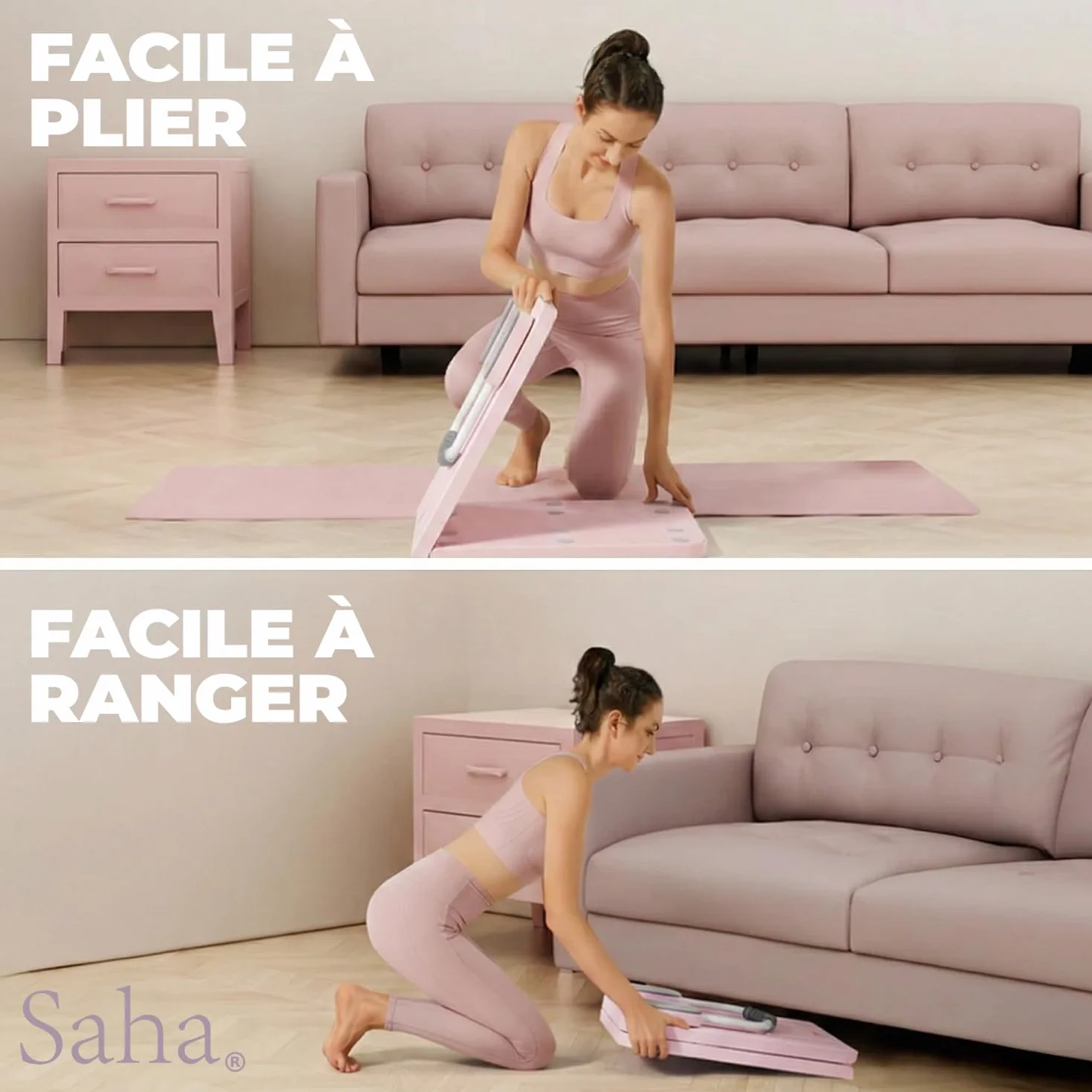 Saha Planche Pilates Reformer Rose Appareil Abdos Fitness Maison Bandes Résistance Poignées Timer Yoga Gainage Musculation