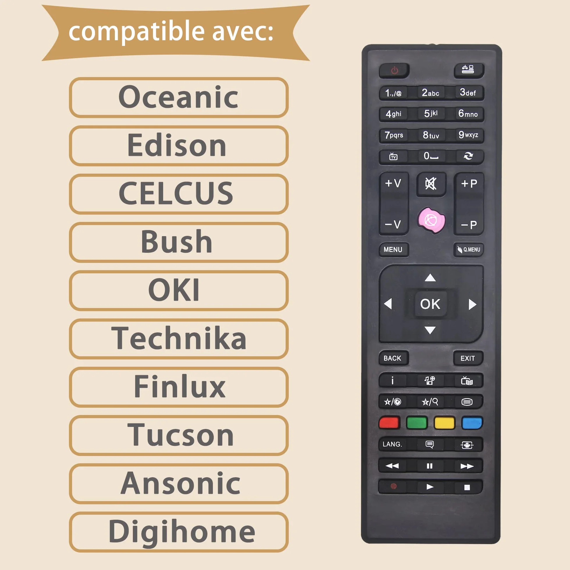 FOXRMT RC4875 RC4870 Télécommande pour Continental Edison Tucson Telefunken Blaupunkt JVC Oceanic Bush OKI Technika OK. CELCUS Finlux Ansonic Digihome