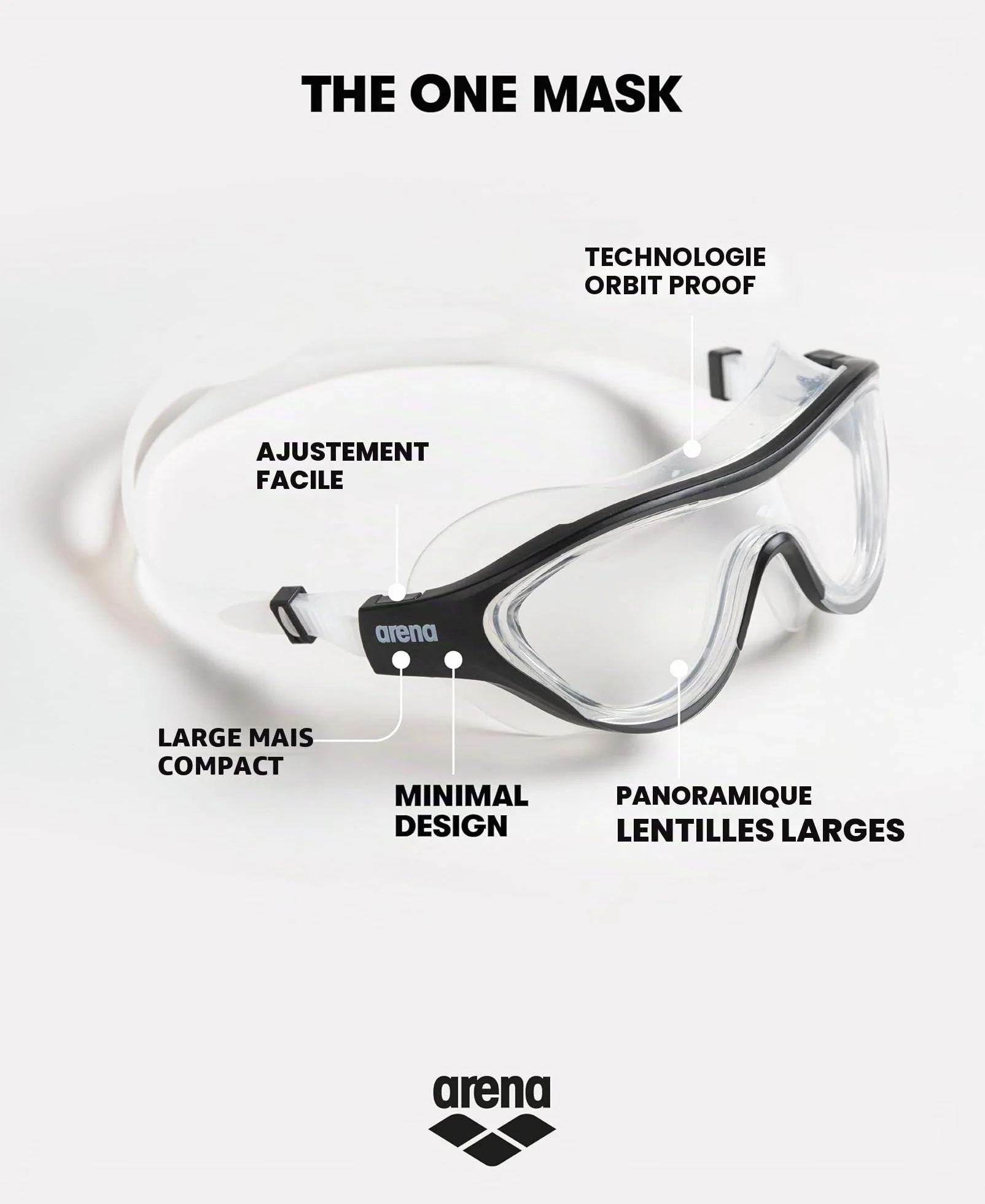 Arena The One Mask Lunettes de Natation Adultes Antibuée Verres Larges Protection UV
