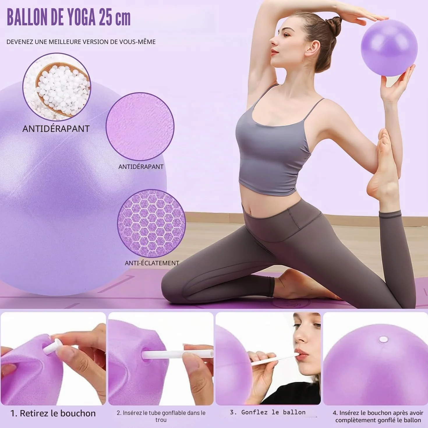 Ensemble de bagues Pilates Essential Kit avec Magic Circle 32 cm, Ball, Bänder, Sliding Disks & Training Poster pour fitness à la maison