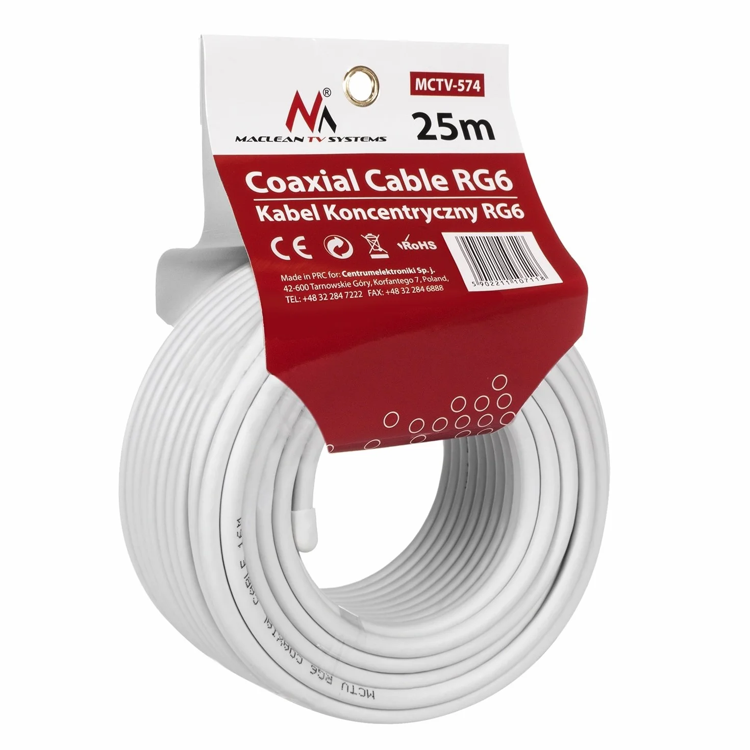 Maclean MCTV-574 SAT Antenne Câble coaxial 1.0CCS RG6 25M