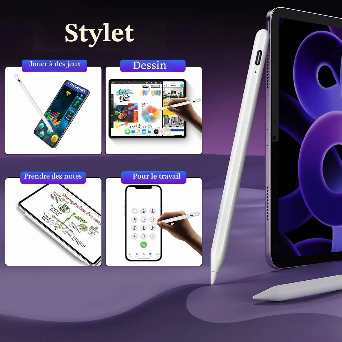 Stylet Universel pour Tablette avec Embouts de Rechange, Pencil Android iOS Smartphone Microsoft