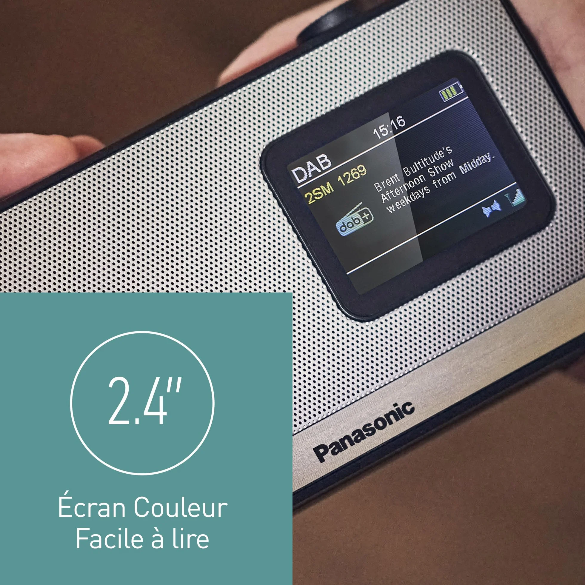 Panasonic RF-D15EG-K, Radio Numérique Portable Dab+/FM, Bluetooth, Écran LCD TFT 2,4", Haut-Parleur 3W 5cm, 4 Boutons de Présélection, Alimentation Piles et Secteur, Veille, Alarme, Horloge, Noir.