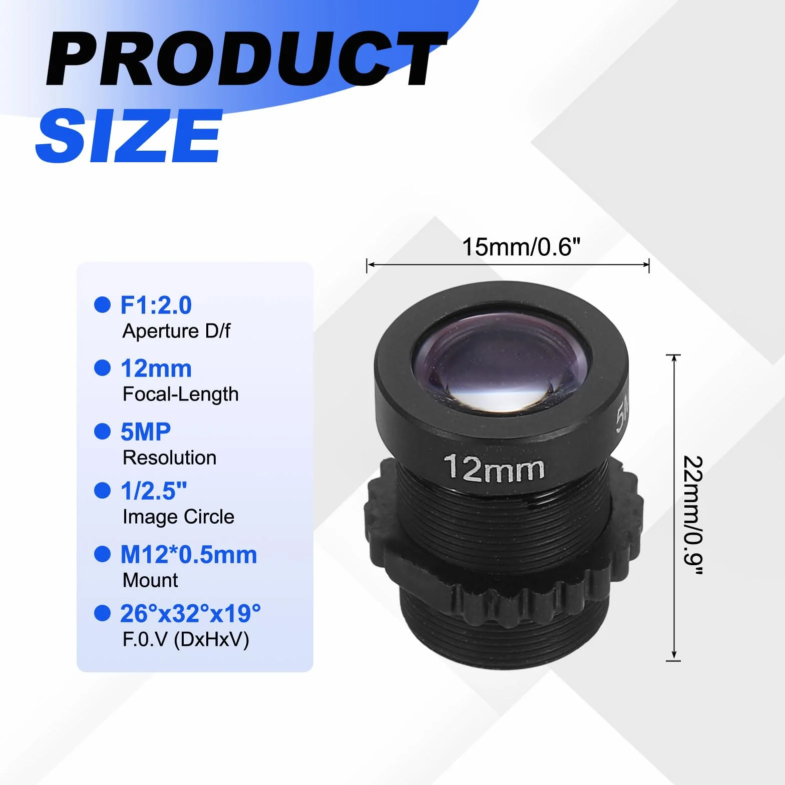 Objectif De Caméra CCTV 12mm HD 5MP Sécurité Angle Large Monture M12 Ouverture Fixe