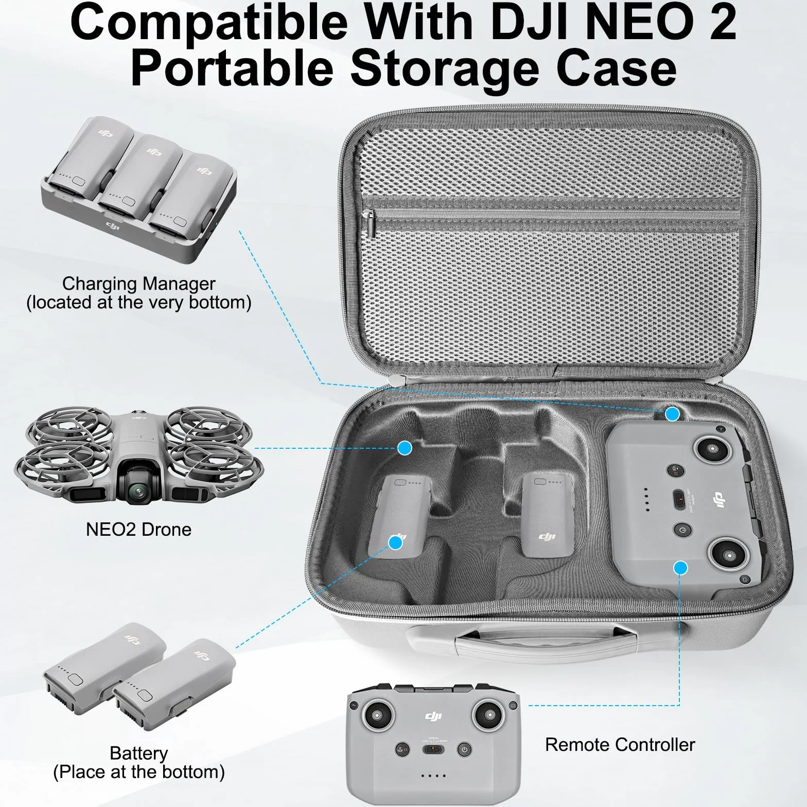 Étui Case pour DJI Neo 2 Sac, Sac Bag Sacoche de Transport Boîte de Voyage Étui de Protection Sac de Rangement Accessoires pour DJI Neo 2, Protection Anti Chute Anti Rayures avec Bandoulière, Valise
