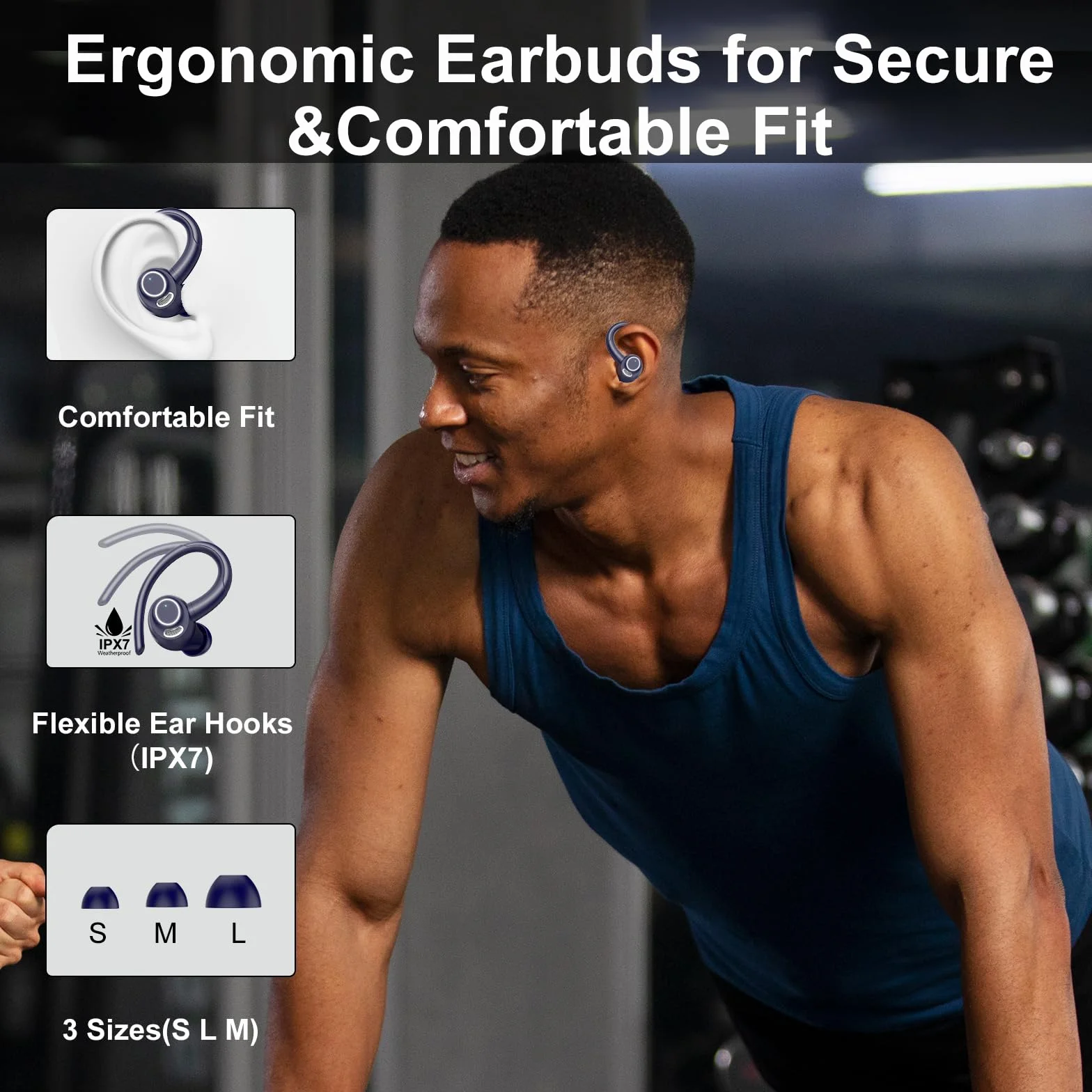 Csasan Ecouteurs Bluetooth sans Fil Sport, 48H Écouteurs Bluetooth 5.3 avec CVC8.0 Antibruit, IP7 Étanche Oreillette Bluetooth Contrôle Tactile, Écran LED Casque Bluetooth Bleu Foncé