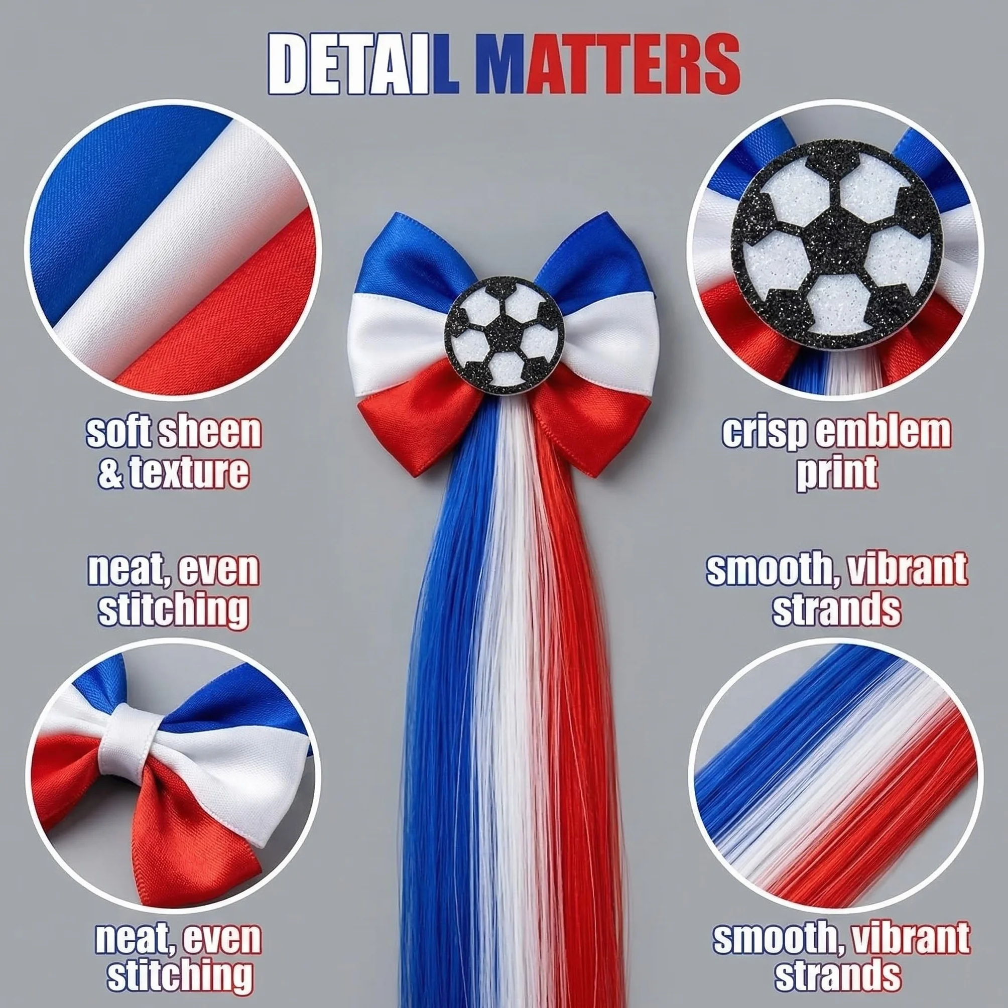 Accessoire Cheveux Fille Bleu Blanc Rouge Foot, Décoration Photo Supporters Football