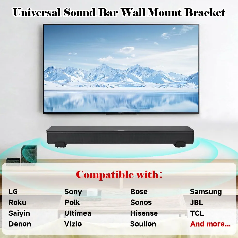 Support Mural Universel pour Barre de Son Compatible avec Samsung/Bose/LG/Sony/JBL/Sonos/Vizio et Plus Profondeur Réglable 85mm-135mm Charge Jusqu’à 20kg