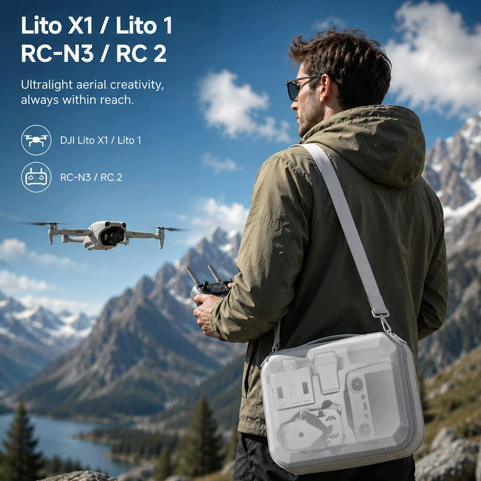 Sacoche pour DJI Lito X1/Lito 1, Étui Case pour DJI Lito X1/Lito 1 Fly More Combo Accessoires Housse, pour RC-N3/RC 2 Manette et Batterie Transport Boîte de Voyage, pour Drone Rangement