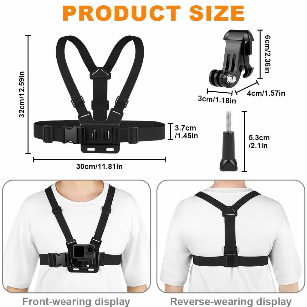 Kit d'accessoires de Sangle de Poitrine, Compris Fixation Bandeau y Fixation pour Sangle de Poitrine pour GoPro Hero 13 12 11 10 9 8 7 Max Mini/Insta360 X5 X4/DJI OSMO Action 5 Pro 4 3